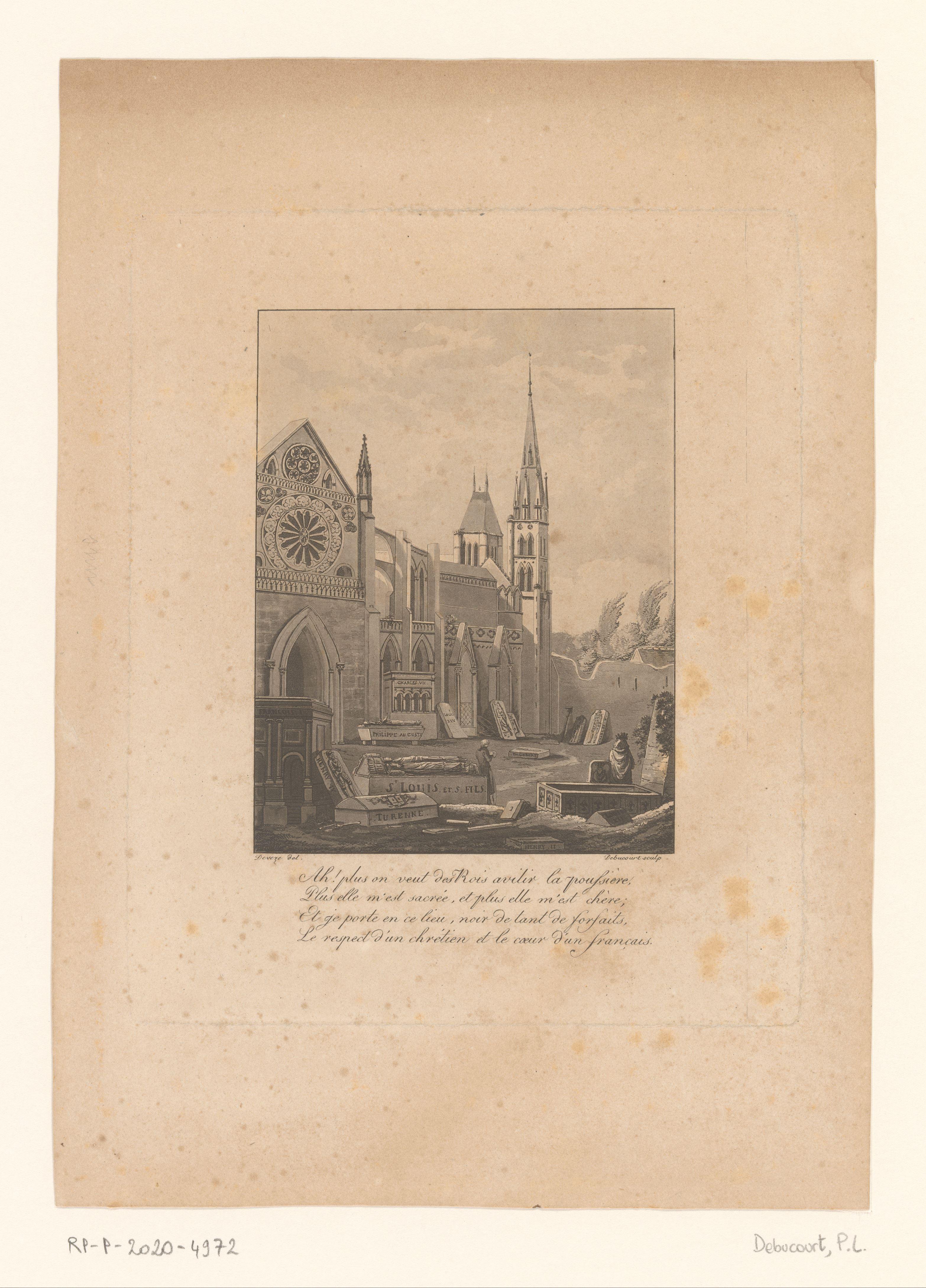 Gezicht op de kathedraal van Saint-Denis met verwijdering van de koninklijke grafmonumenten