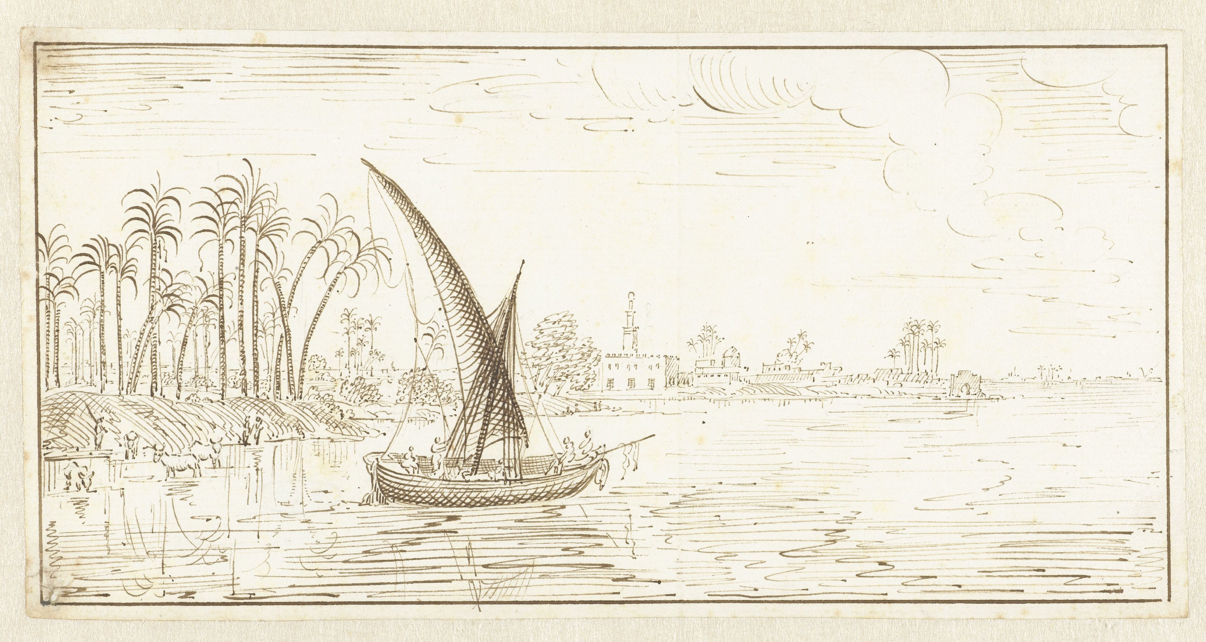 Rivierlandschap met een boot op de Nijl