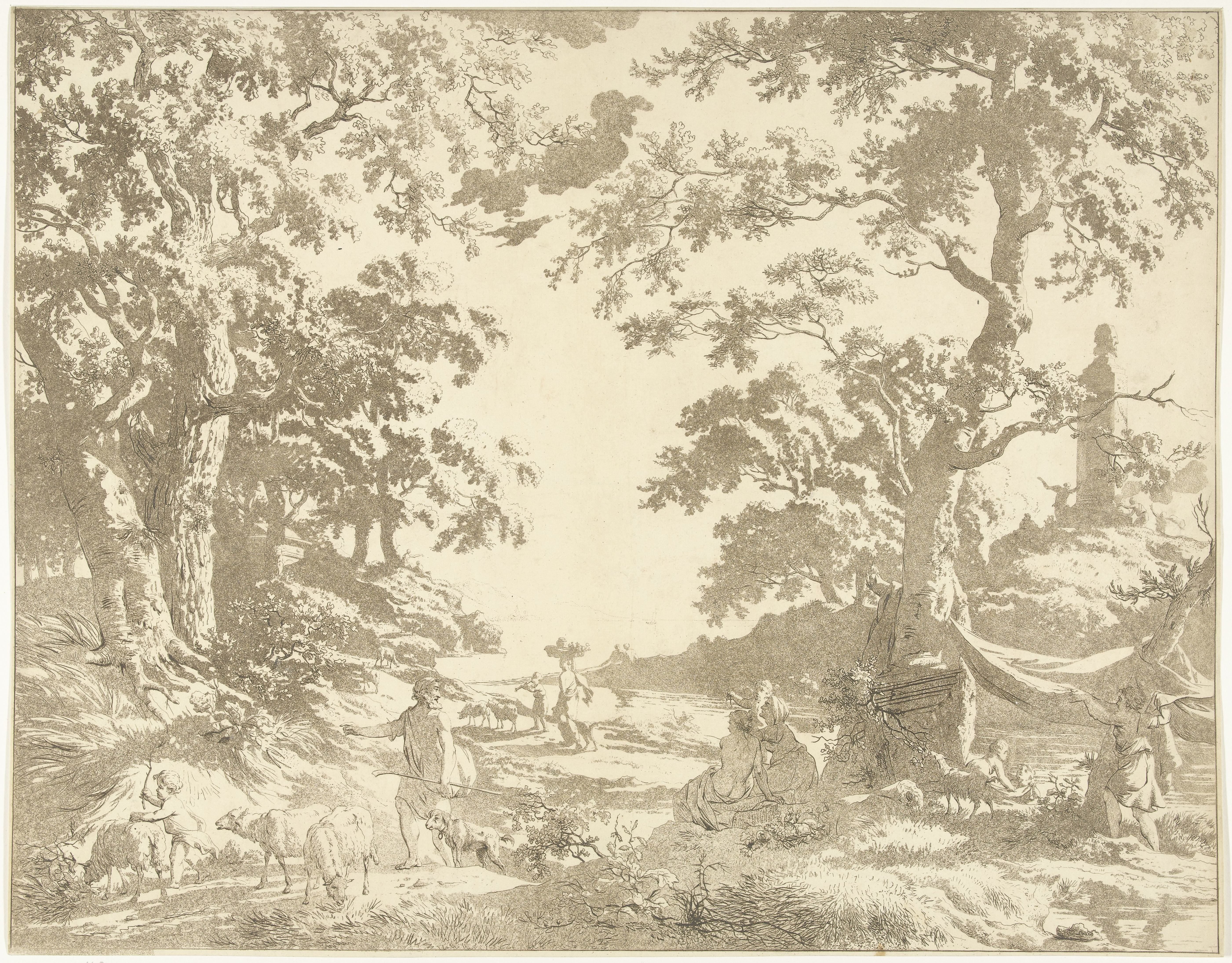Arcadisch landschap met Janusbeeld