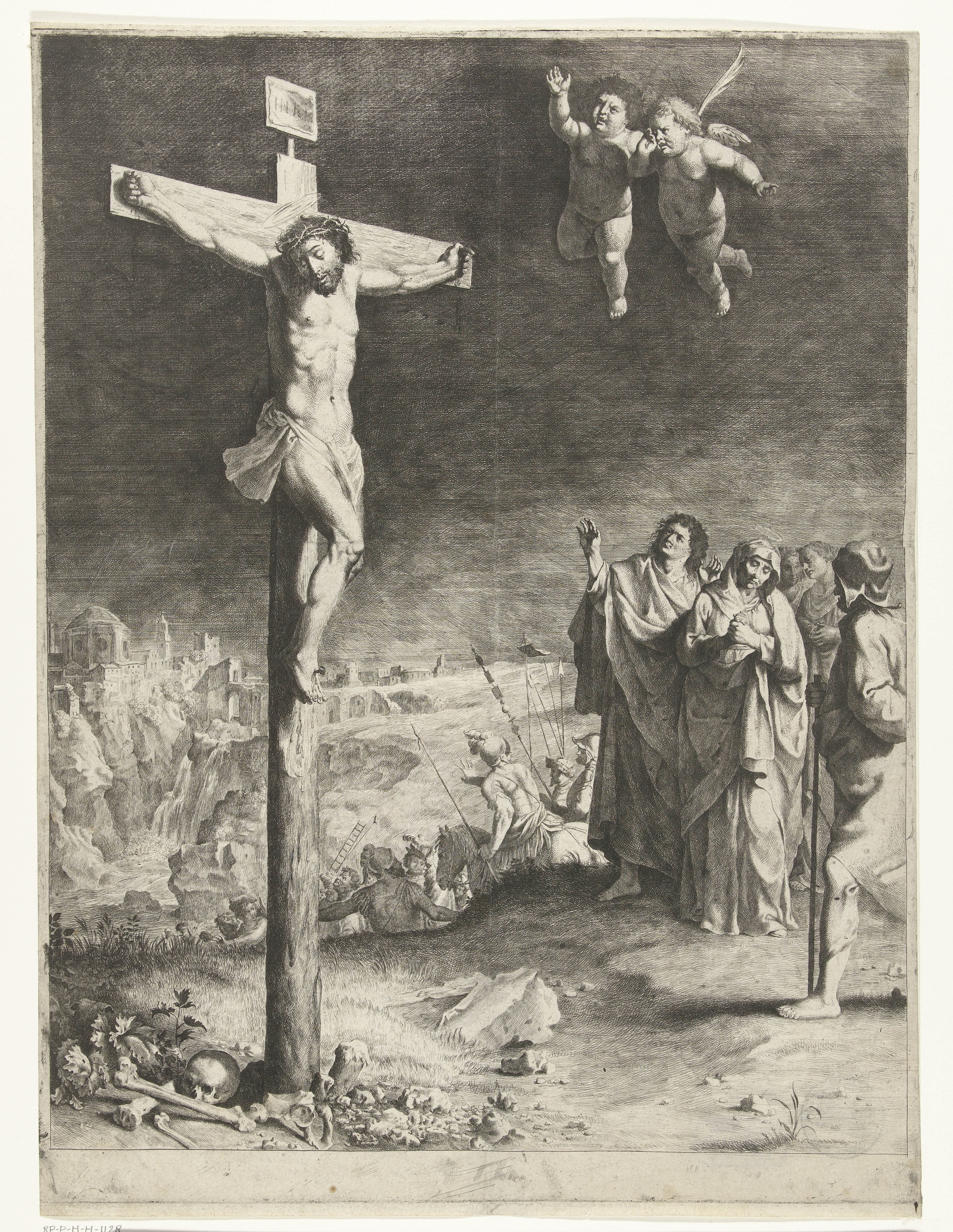 Christus aan het kruis met treurende Maria en Johannes
