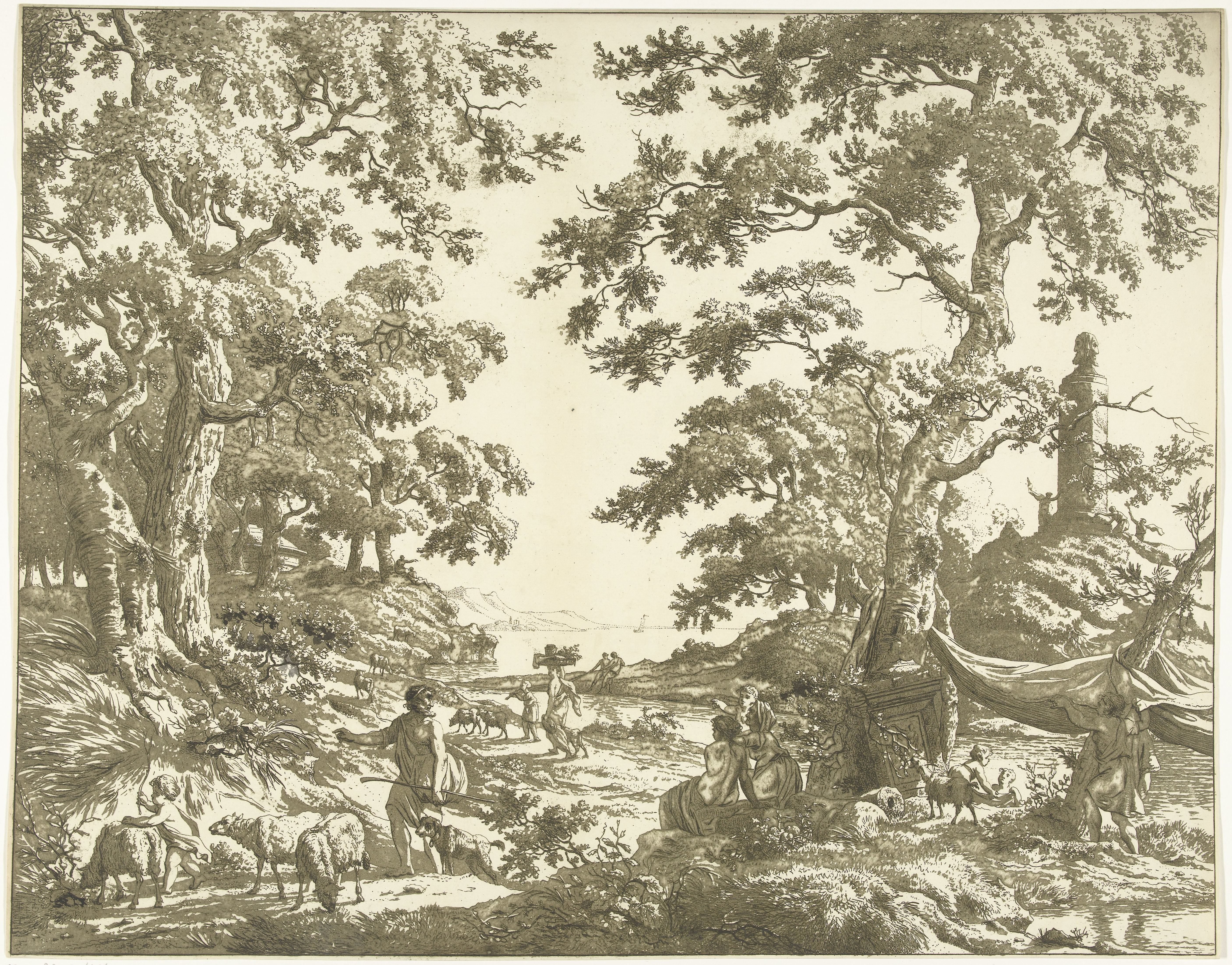 Arcadisch landschap met Janusbeeld