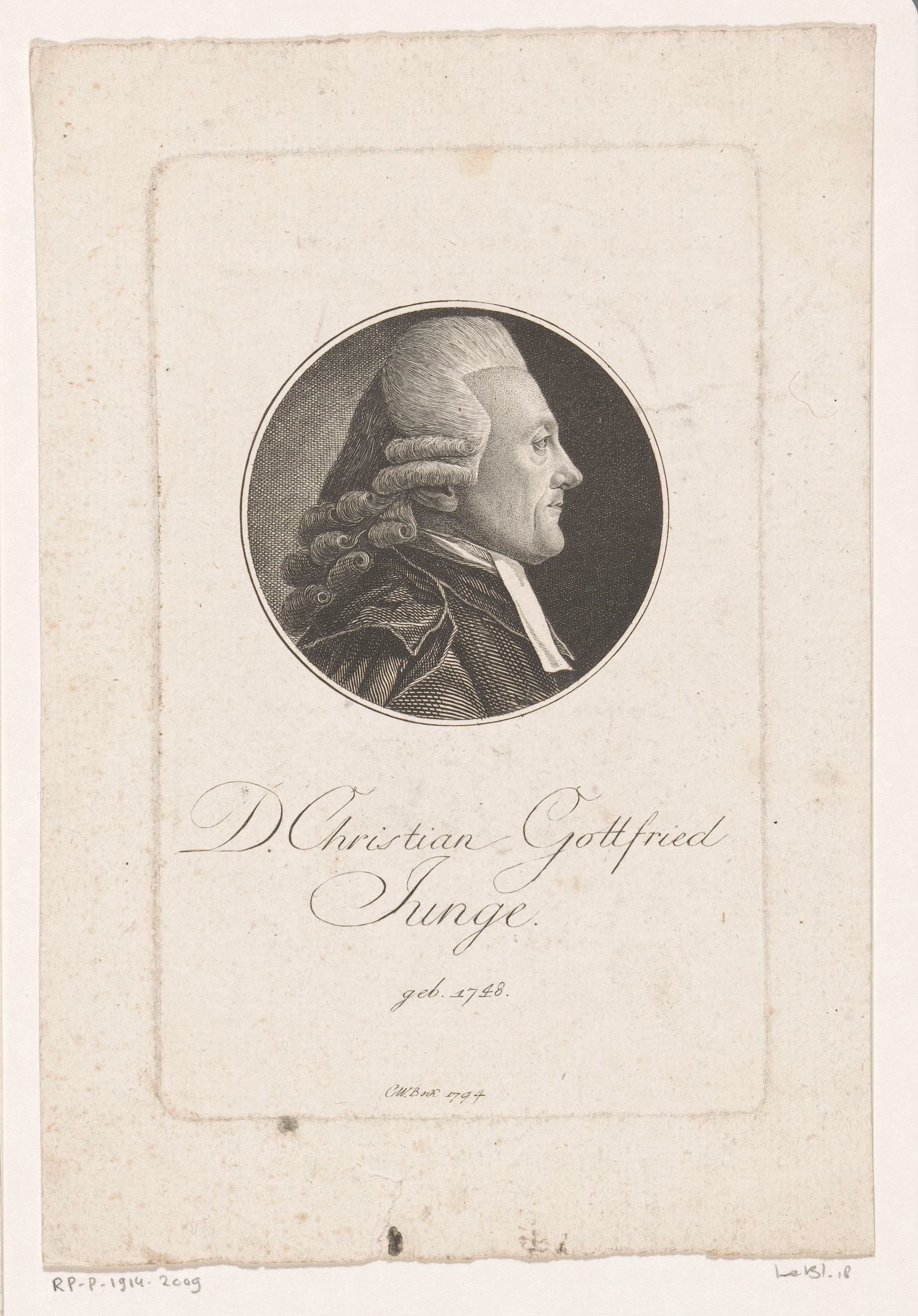 Portret van Christian Gottfried Junge