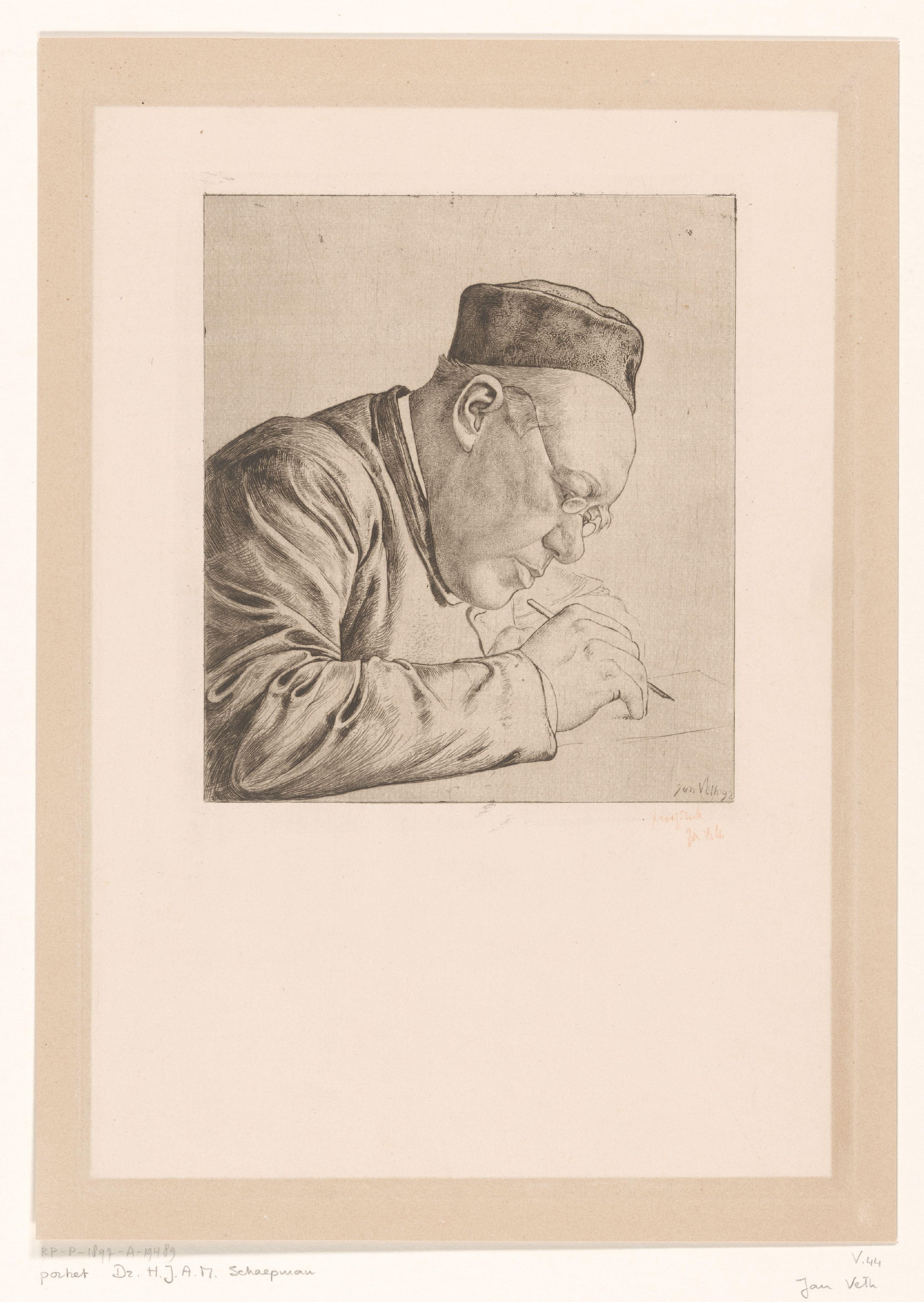 Portret van Herman Schaepman, schrijvend