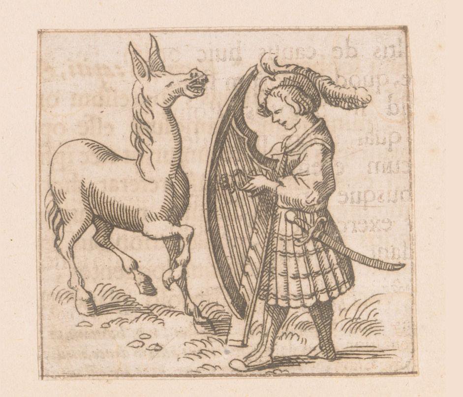 Harpspeler met een balkende ezel