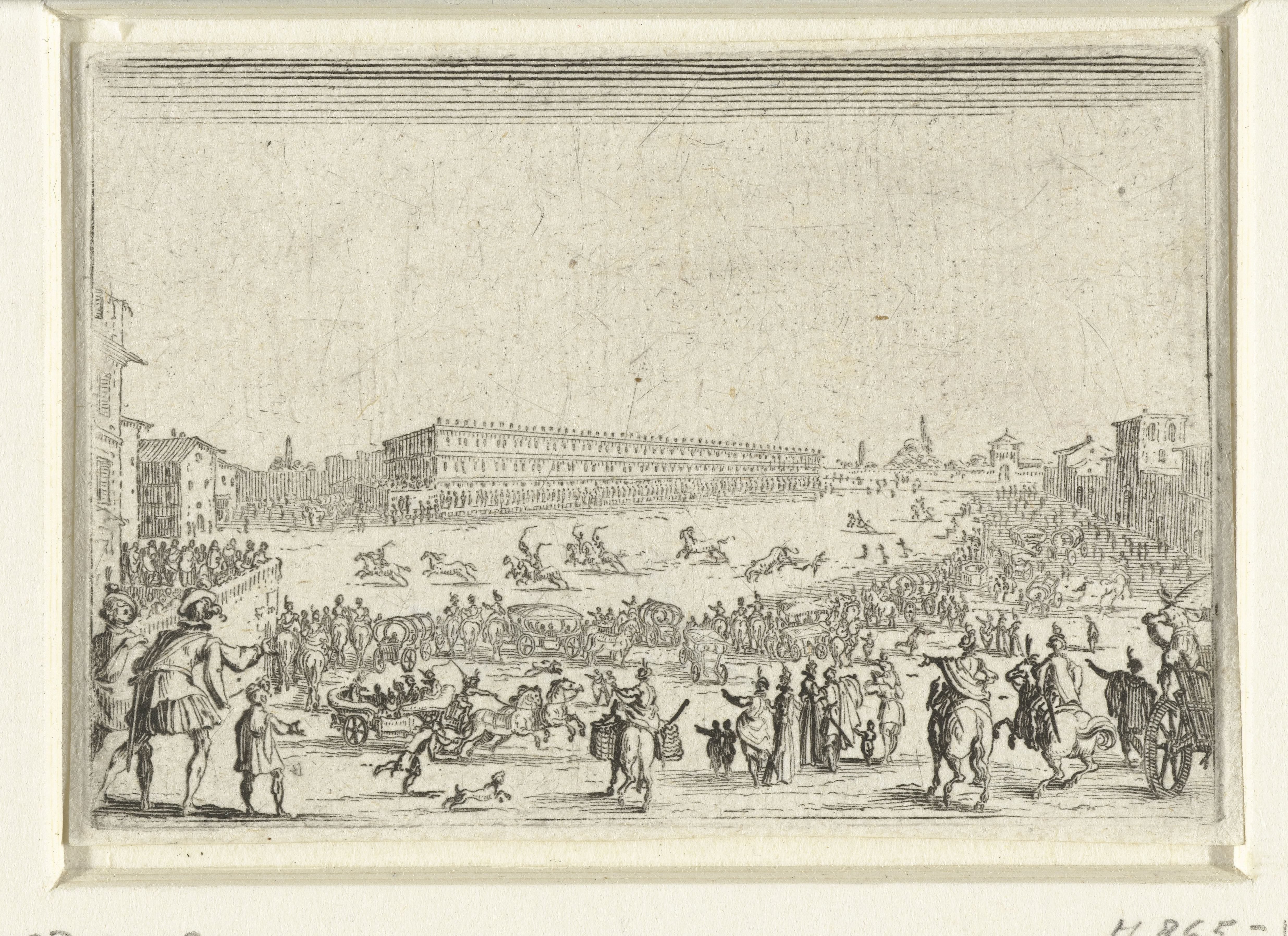 Paardenrennen op de Piazza Pitti te Florence