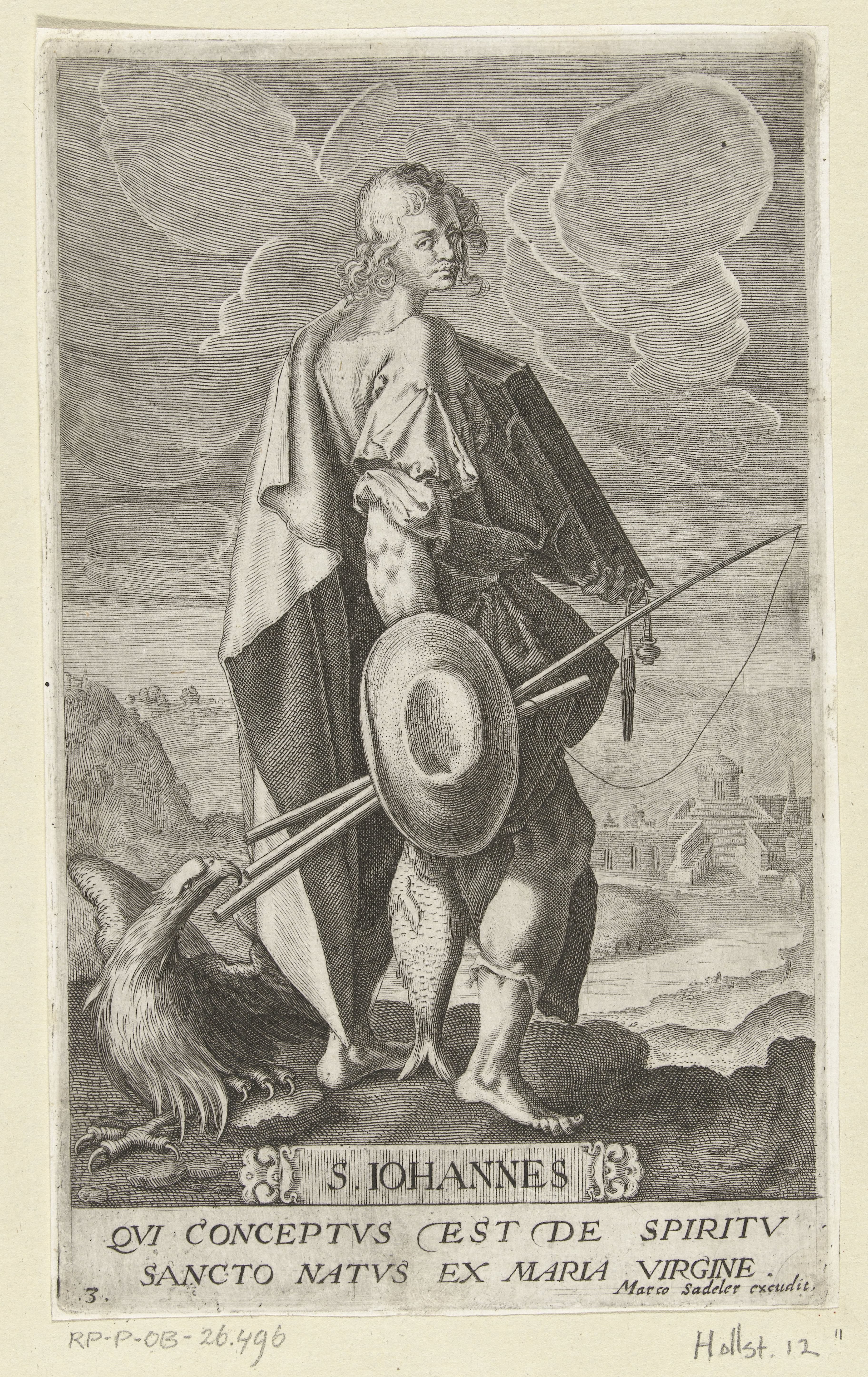 Apostel en evangelist Johannes met vishengel en adelaar