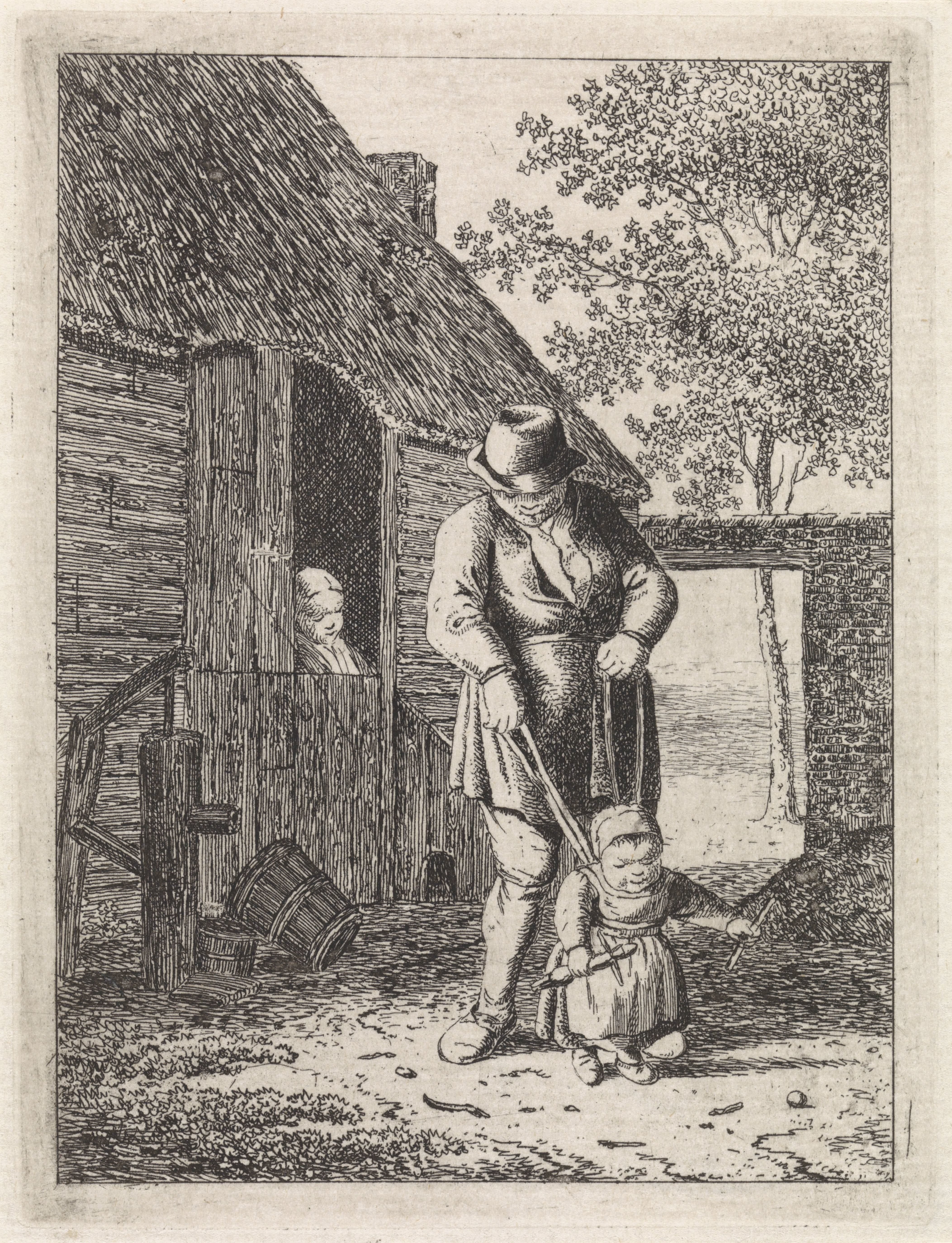 Boer met kind aan leiband