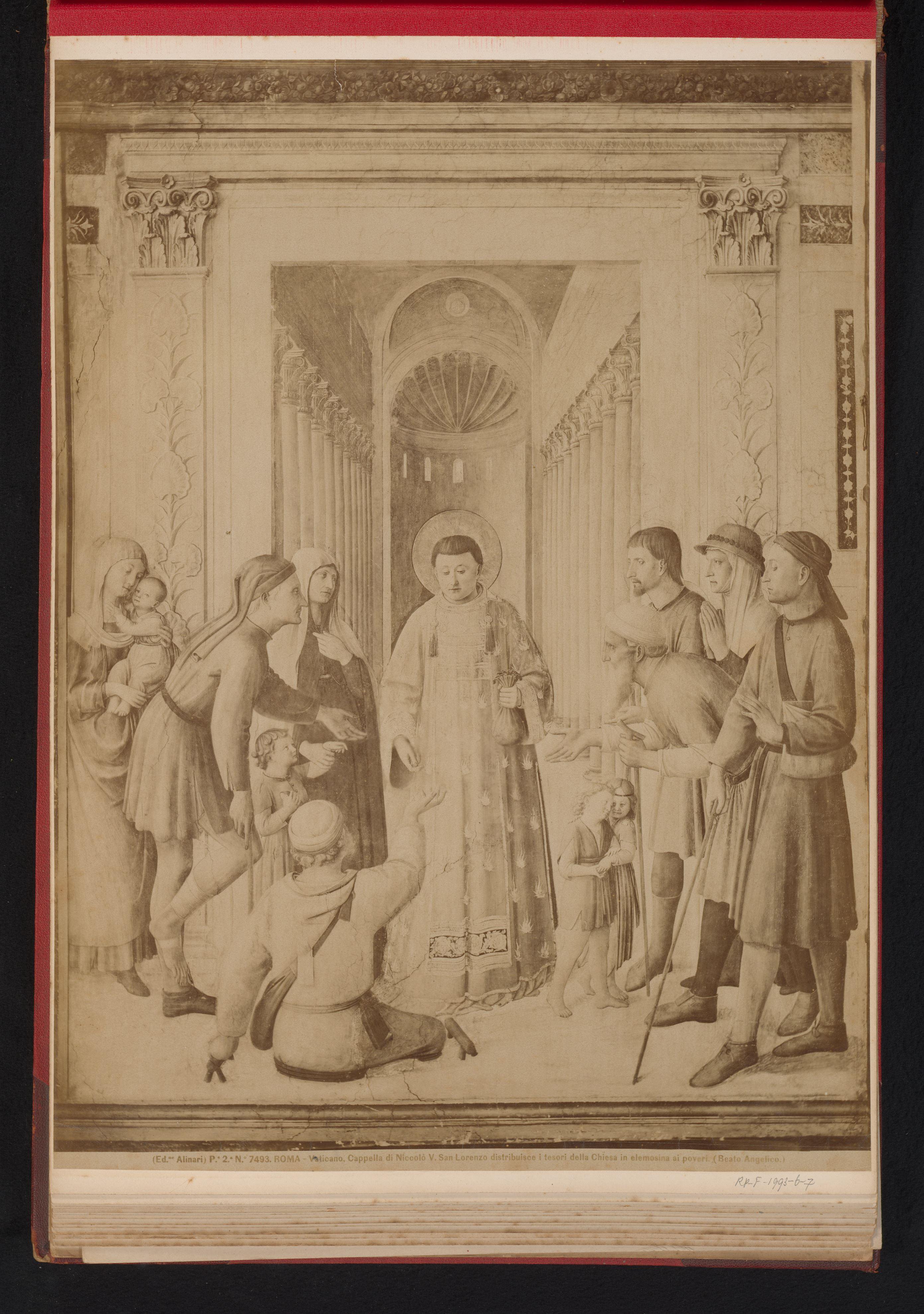 Fotoreproductie van fresco De heilige Laurentius deelt aalmoezen uit, door Fra Angelico, Kapel van Nicolaas V, Vaticaan