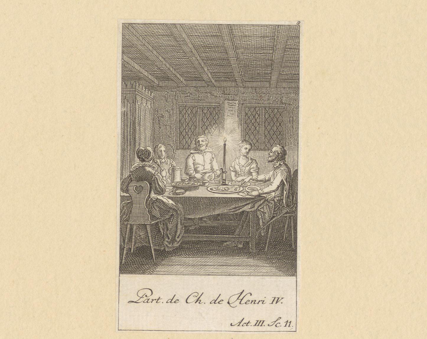 Hendrik IV aan tafel met Margot, Catau, Michau en Richard