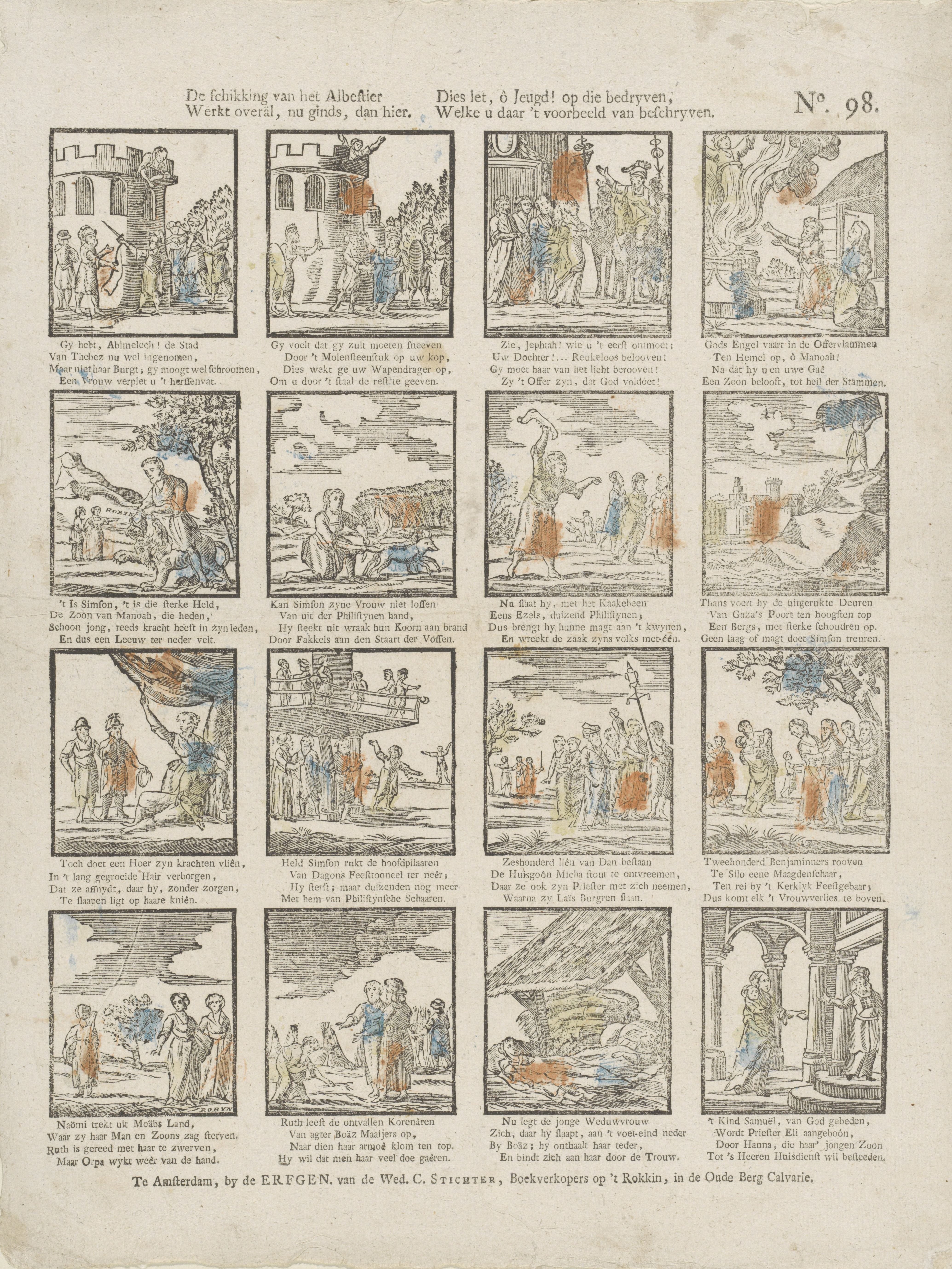 De schikking van het Albestier / Werkt overäl, nu ginds, dan hier. / Dies let, ô jeugd! op die bedryven, / Welke u daar 't voorbeeld van beschryven