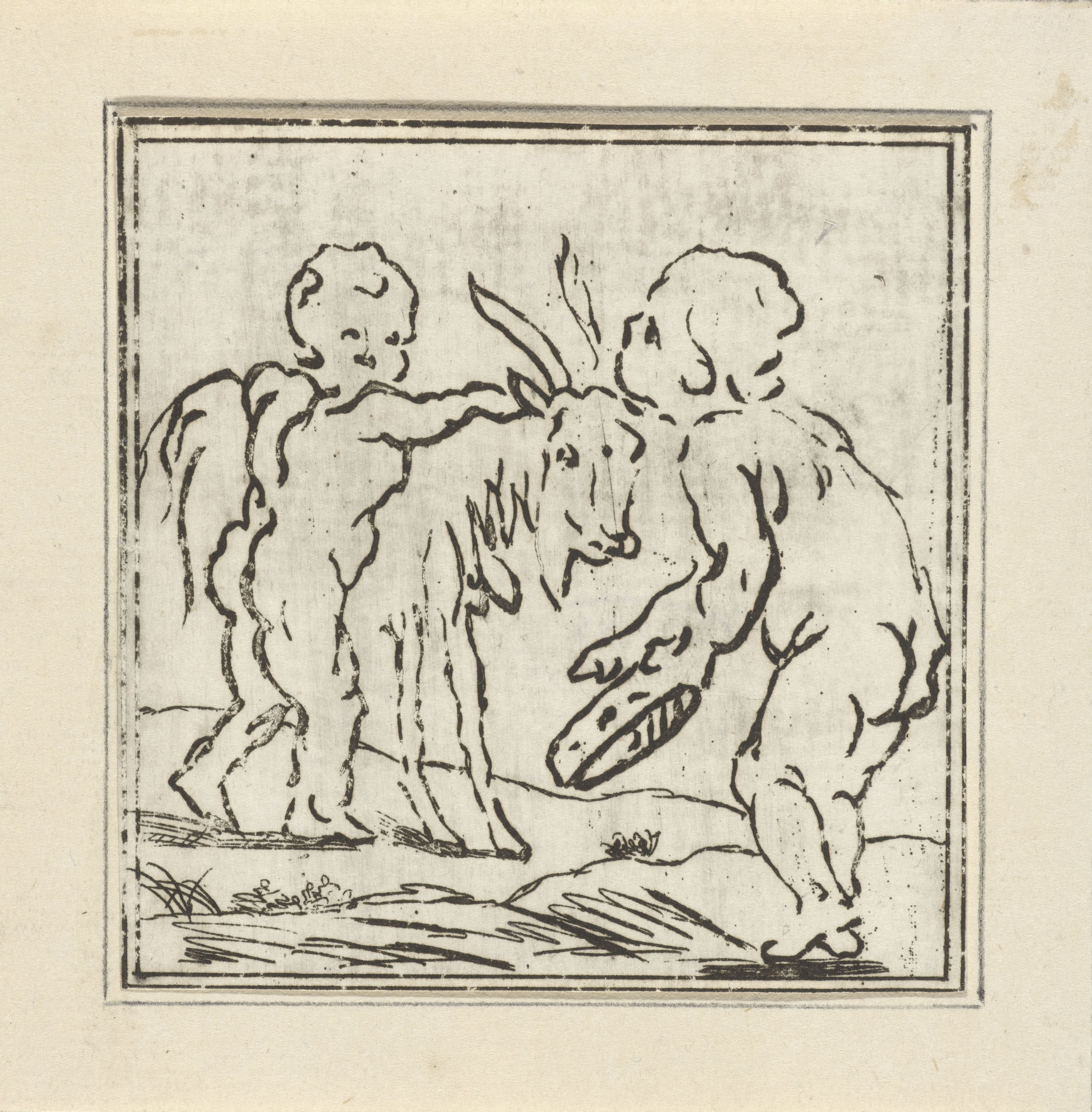 Twee putti met een bok en tamboerijn