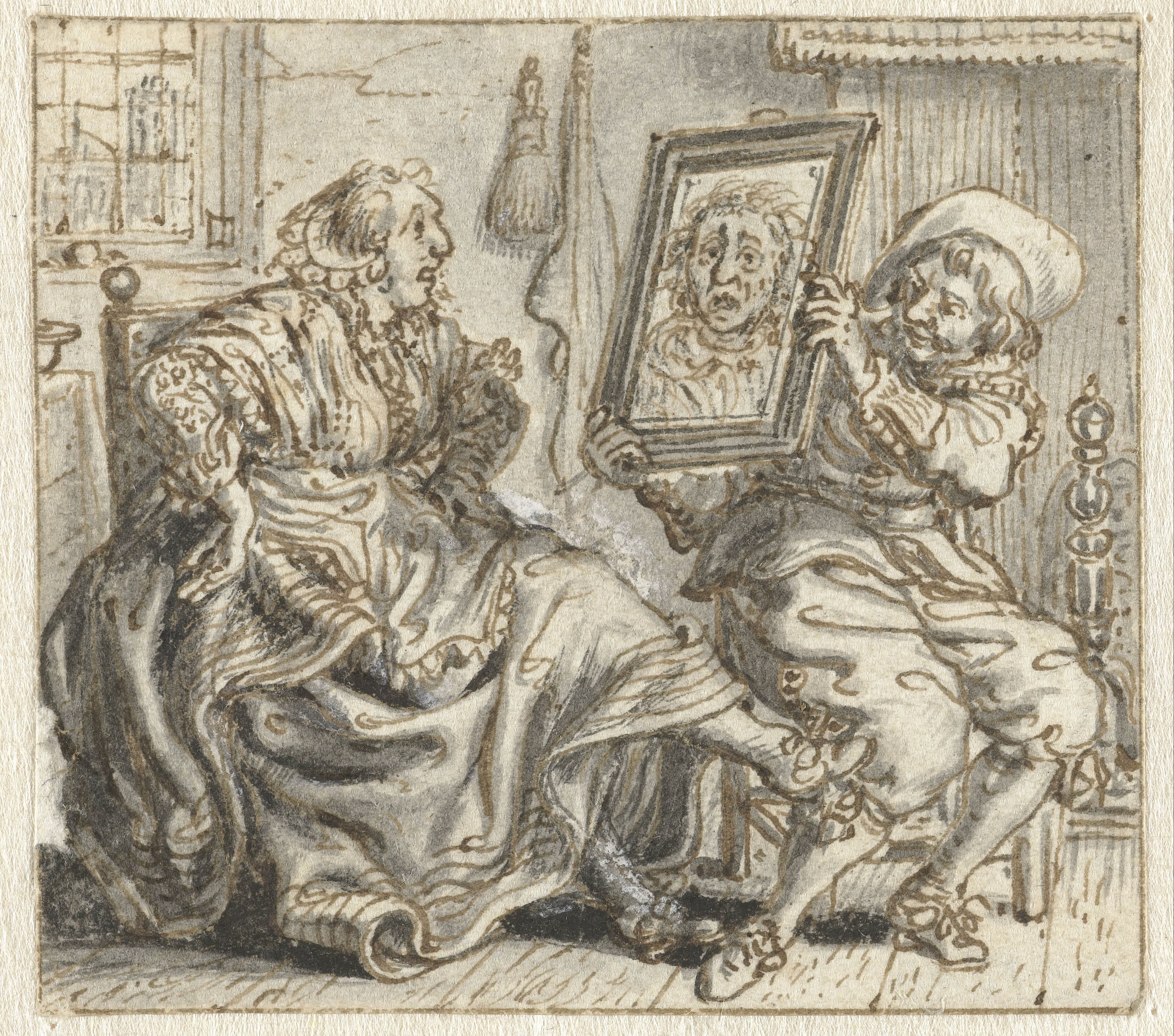 Man Holding a Mirror up to his Wife’s Face