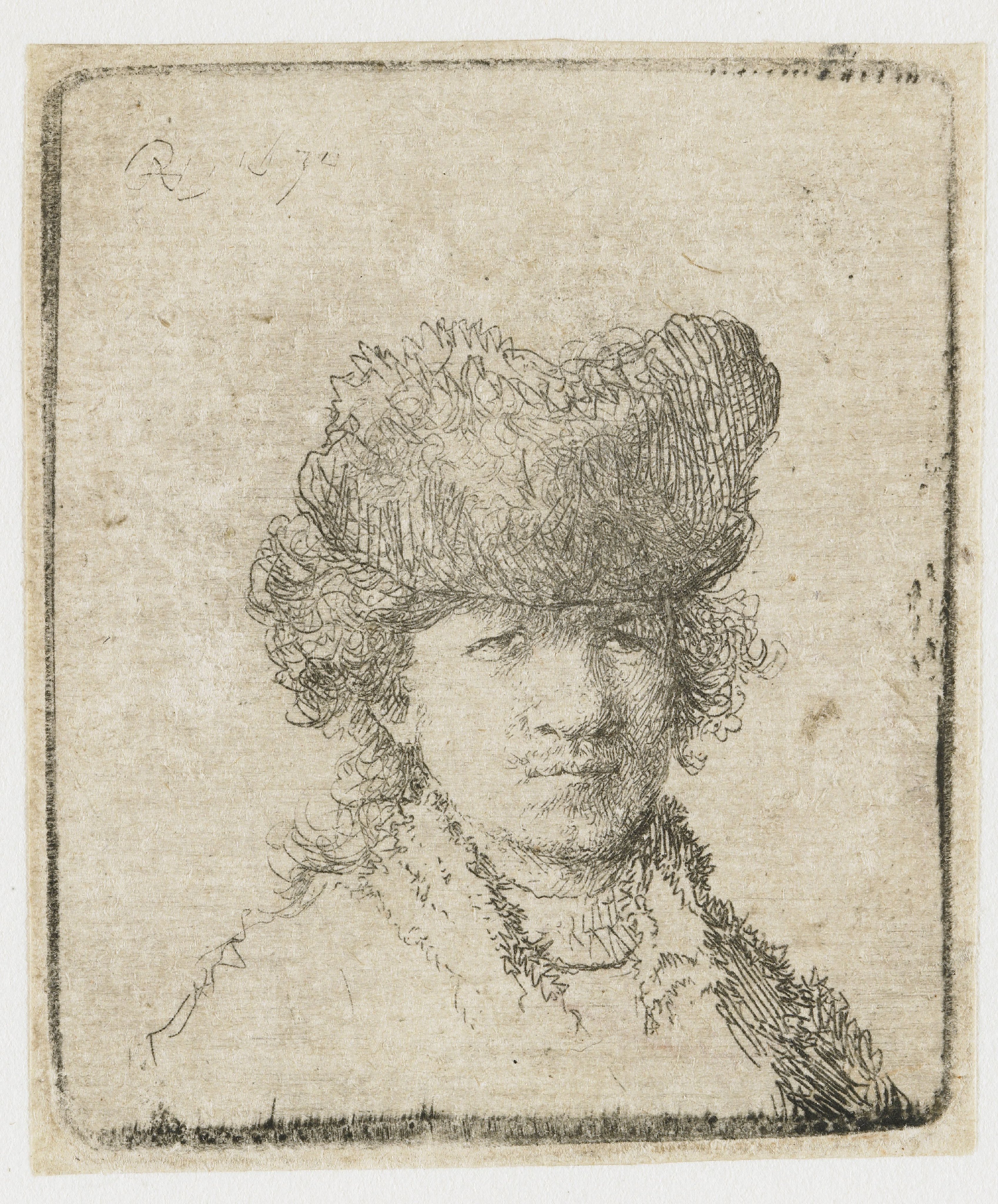 Self-portrait in a fur cap: bust