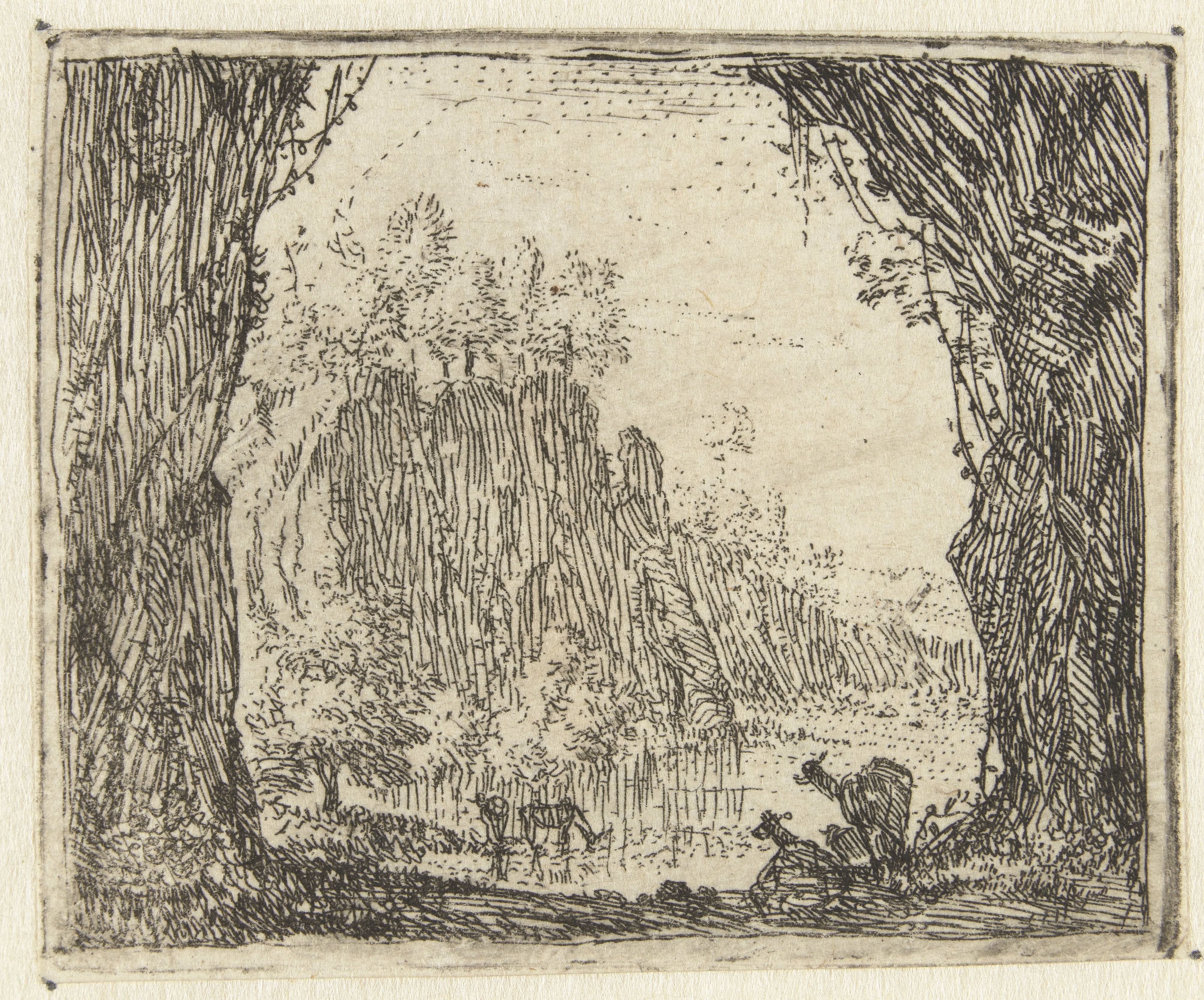 Italianiserend landschap met geiten bij een rivier