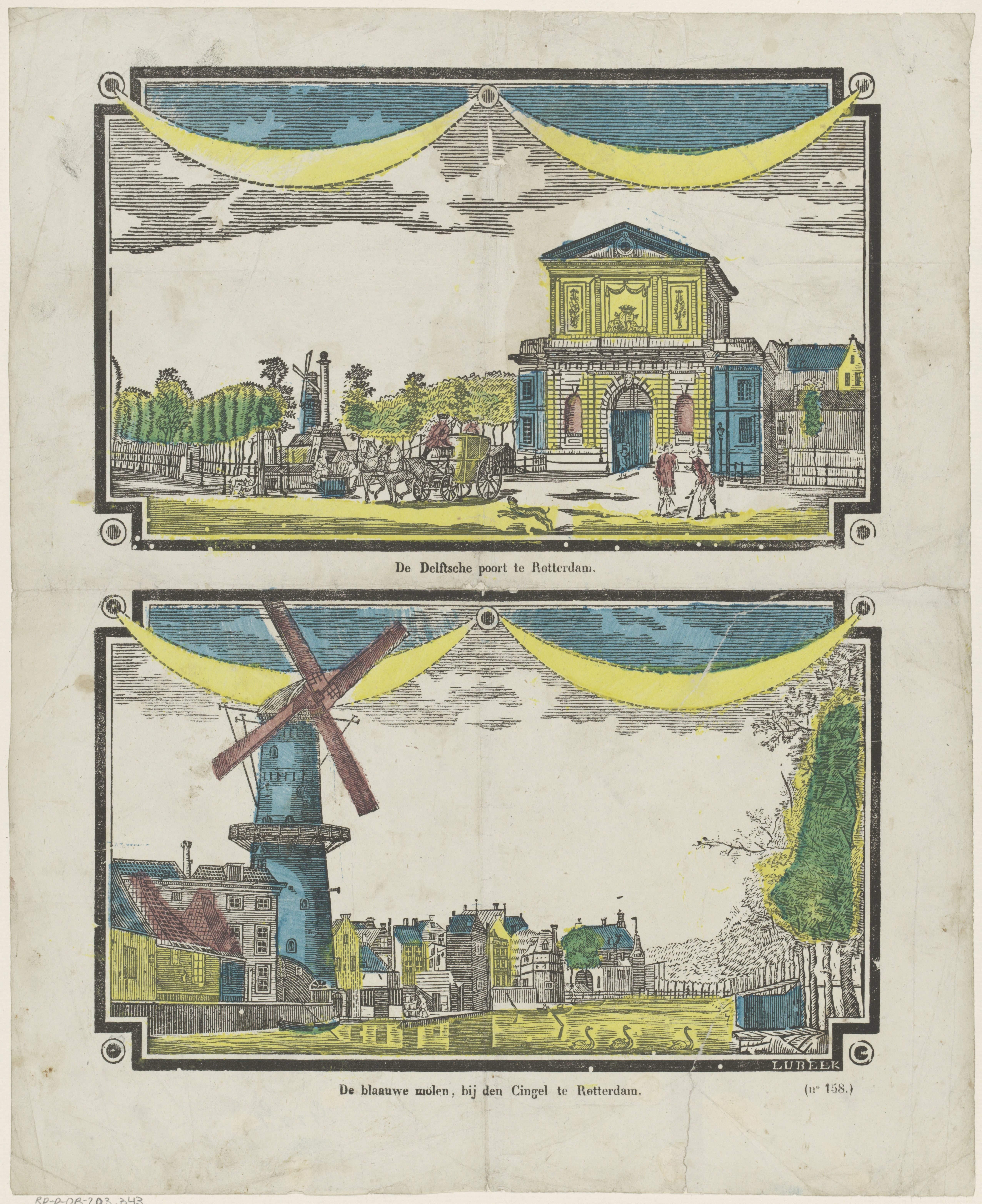 De Delftsche poort te Rotterdam / De blaauwe molen, bij den Cingel te Rotterdam
