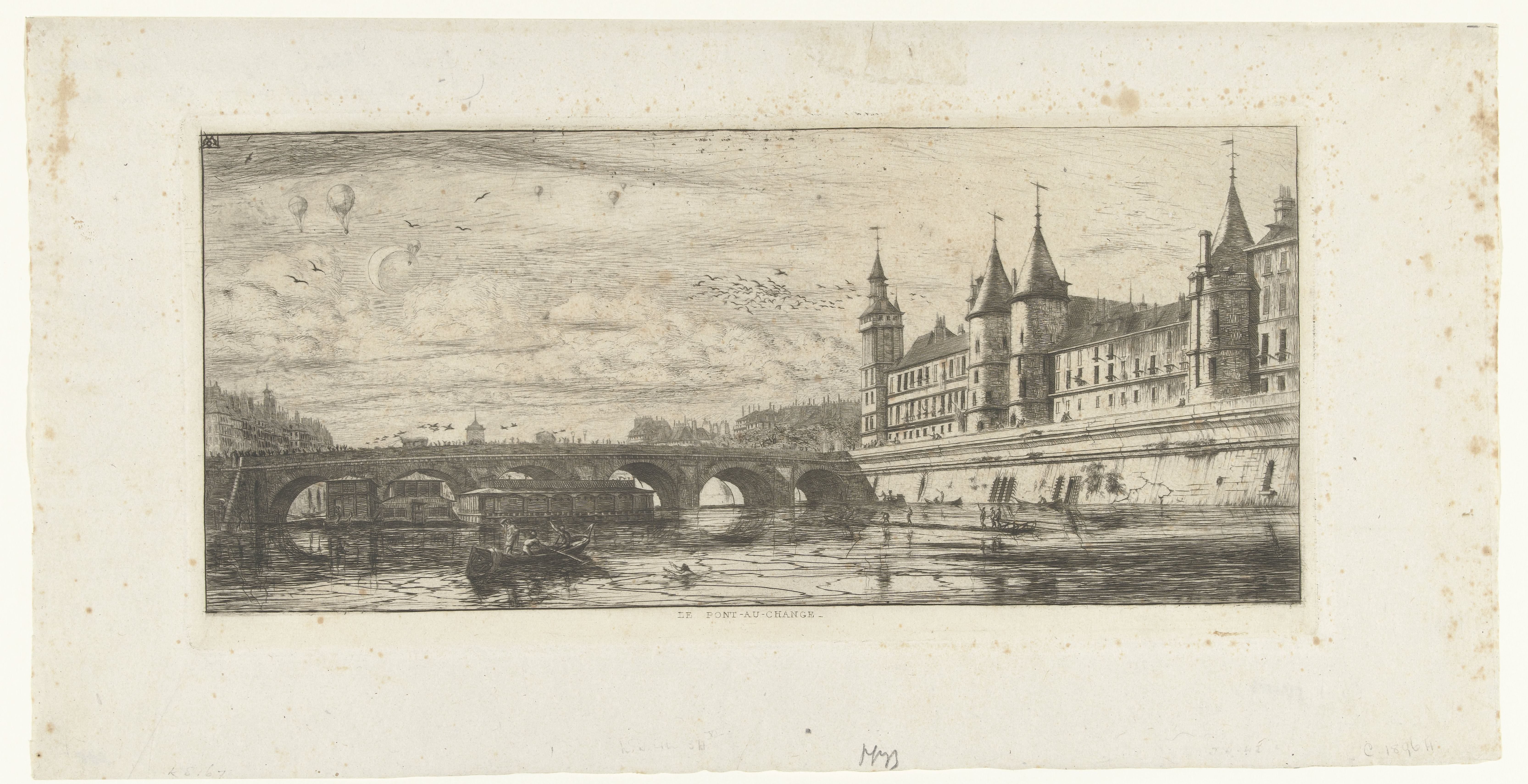 Stadsgezicht met Seine en Pont-au-Change in Parijs