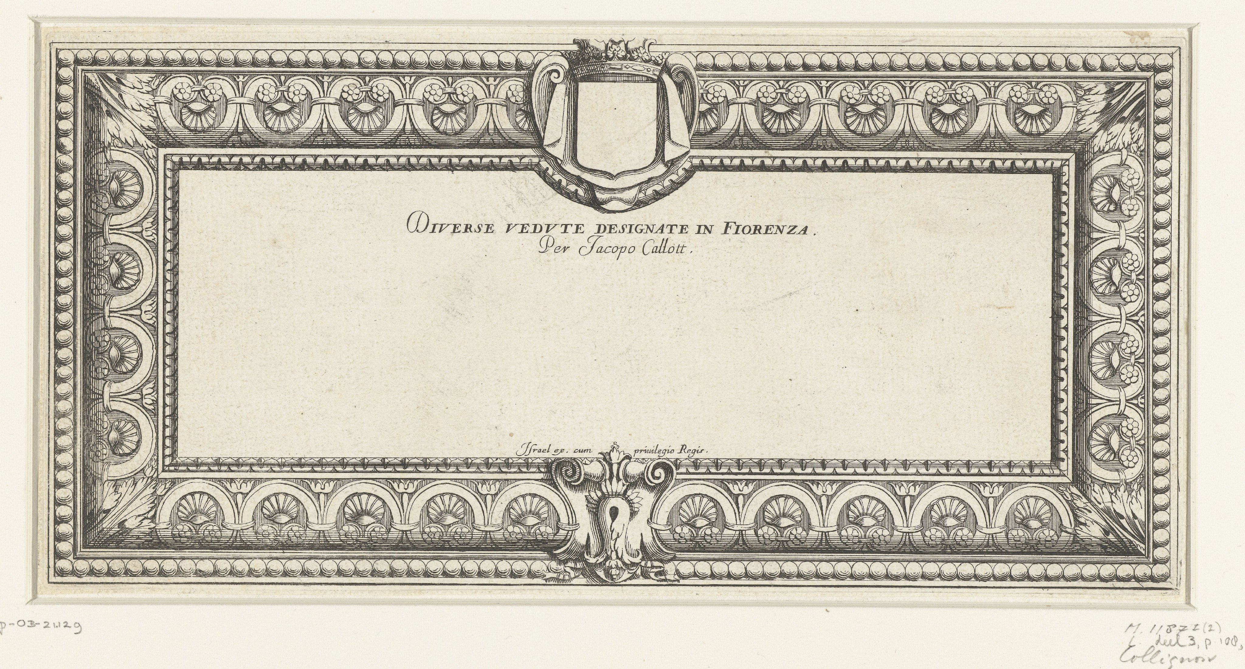 Titelblad voor prentserie 'Diverse vedute designate in Fiorenza' / 'Elf Italiaanse landschappen'