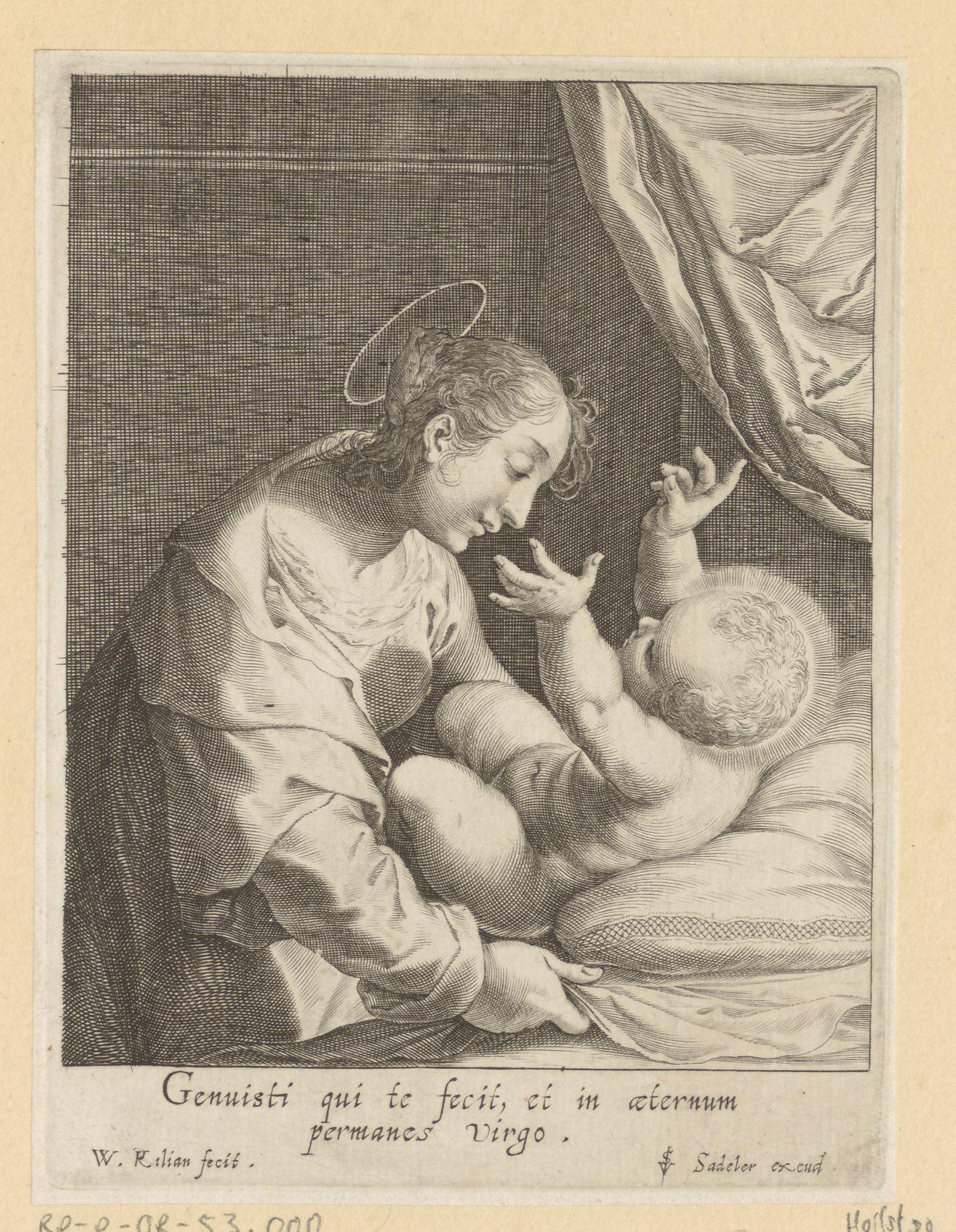 Maria met Christuskind op een kussen