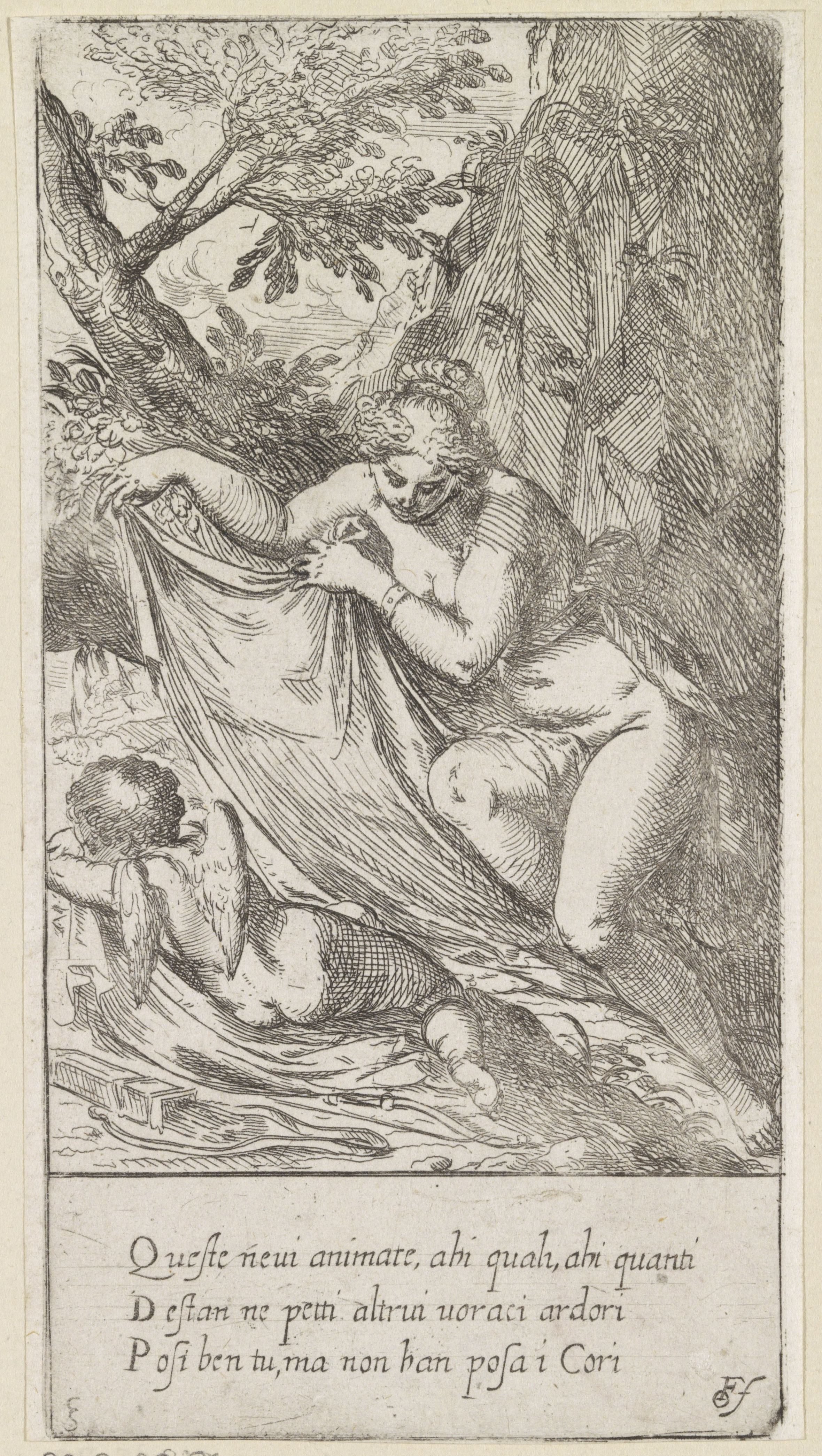 Venus dekt slapende Amor toe
