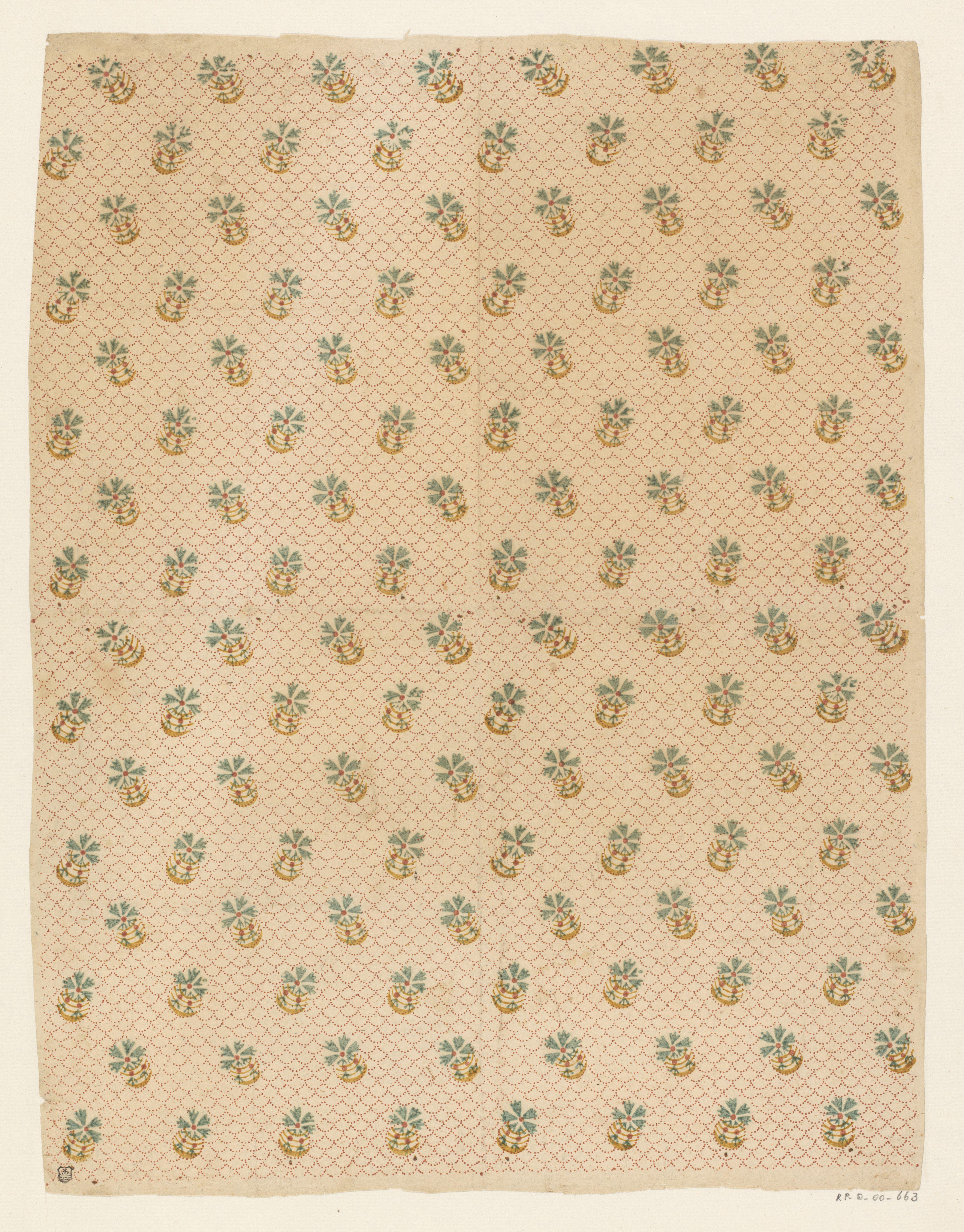 Blad met strooipatroon van bloemmotief op een puntenfond