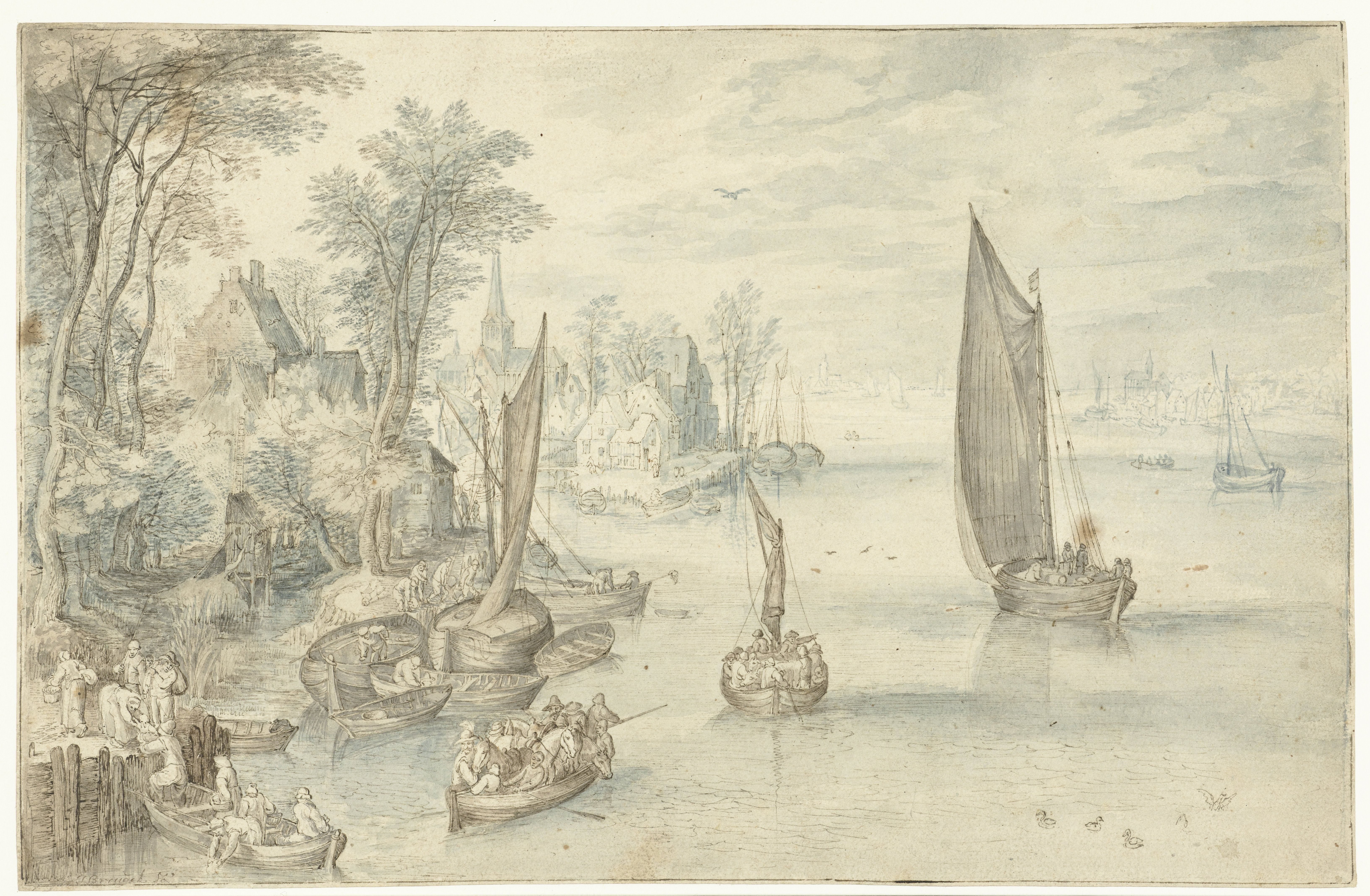 Stad aan een brede rivier
