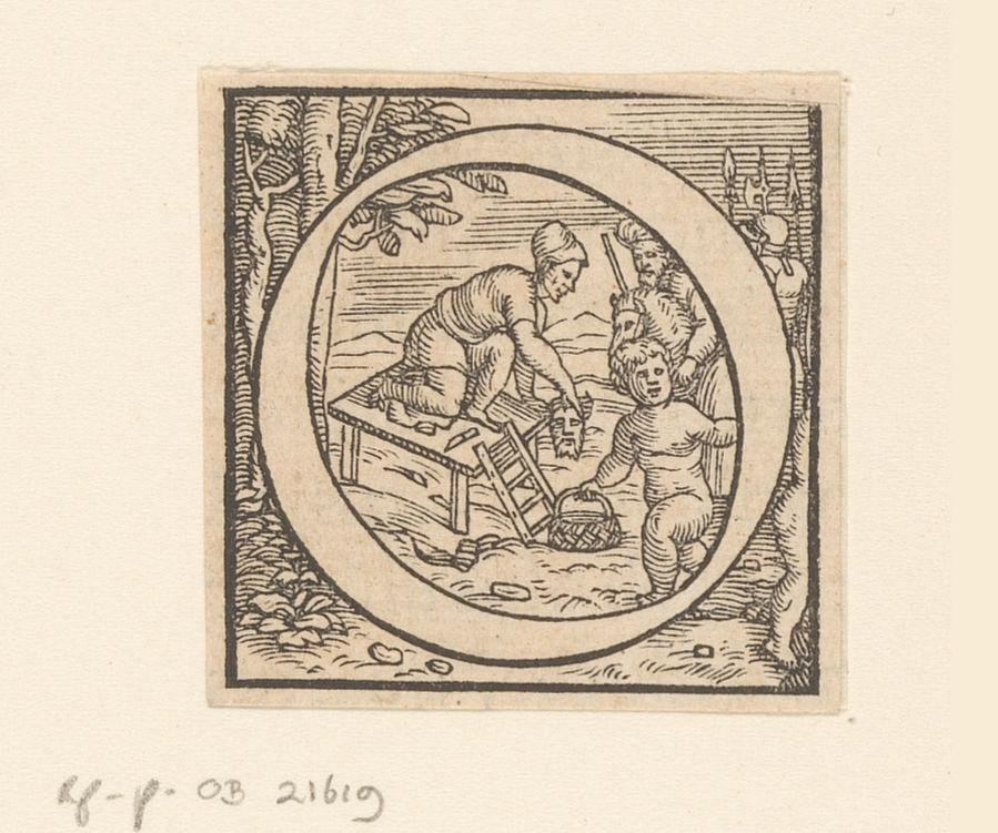 Letter O: kinderen ontvangen het afgehakte hoofd van een man bij het schavot