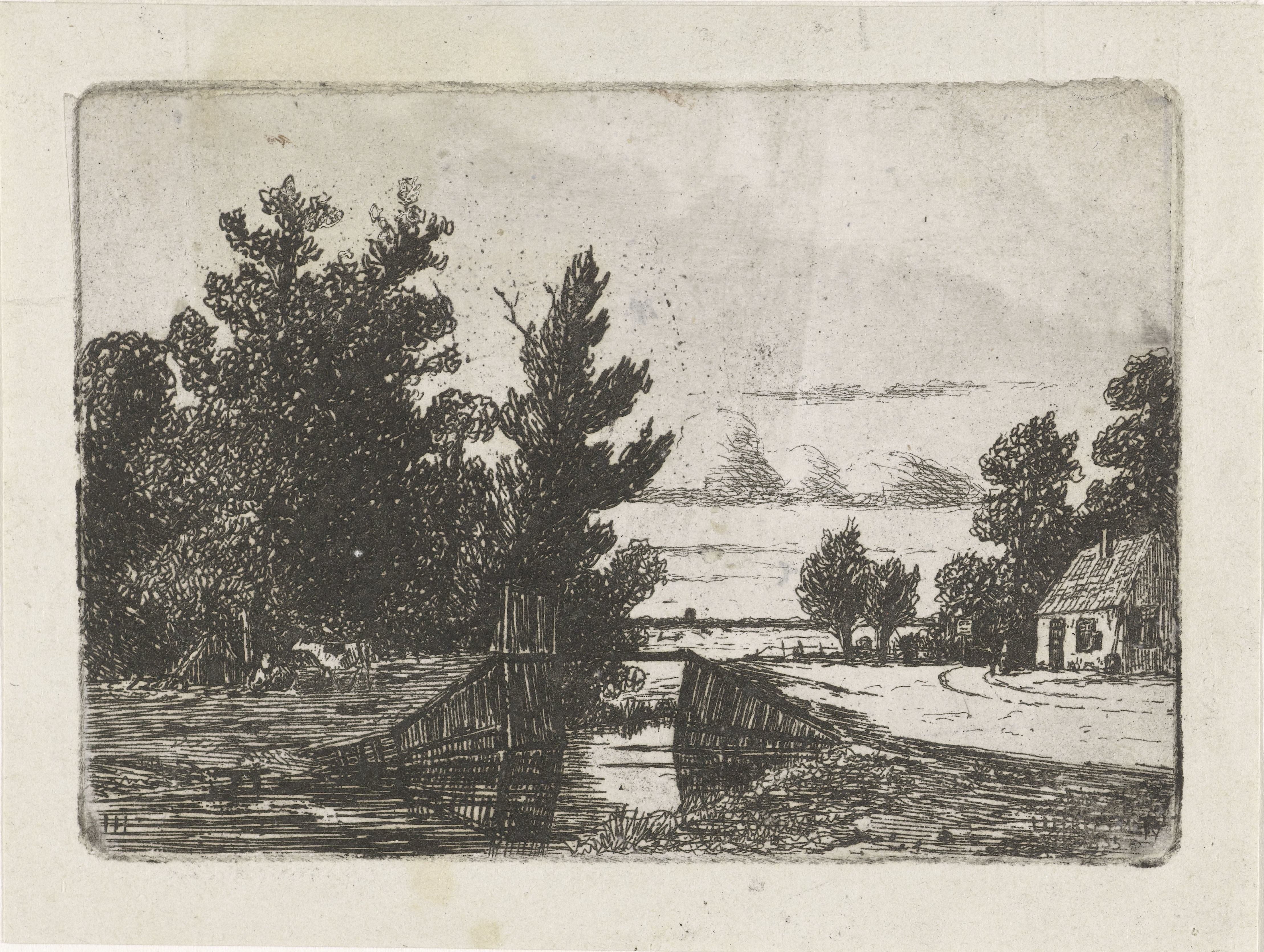 Landschap met bruggetje over een sloot