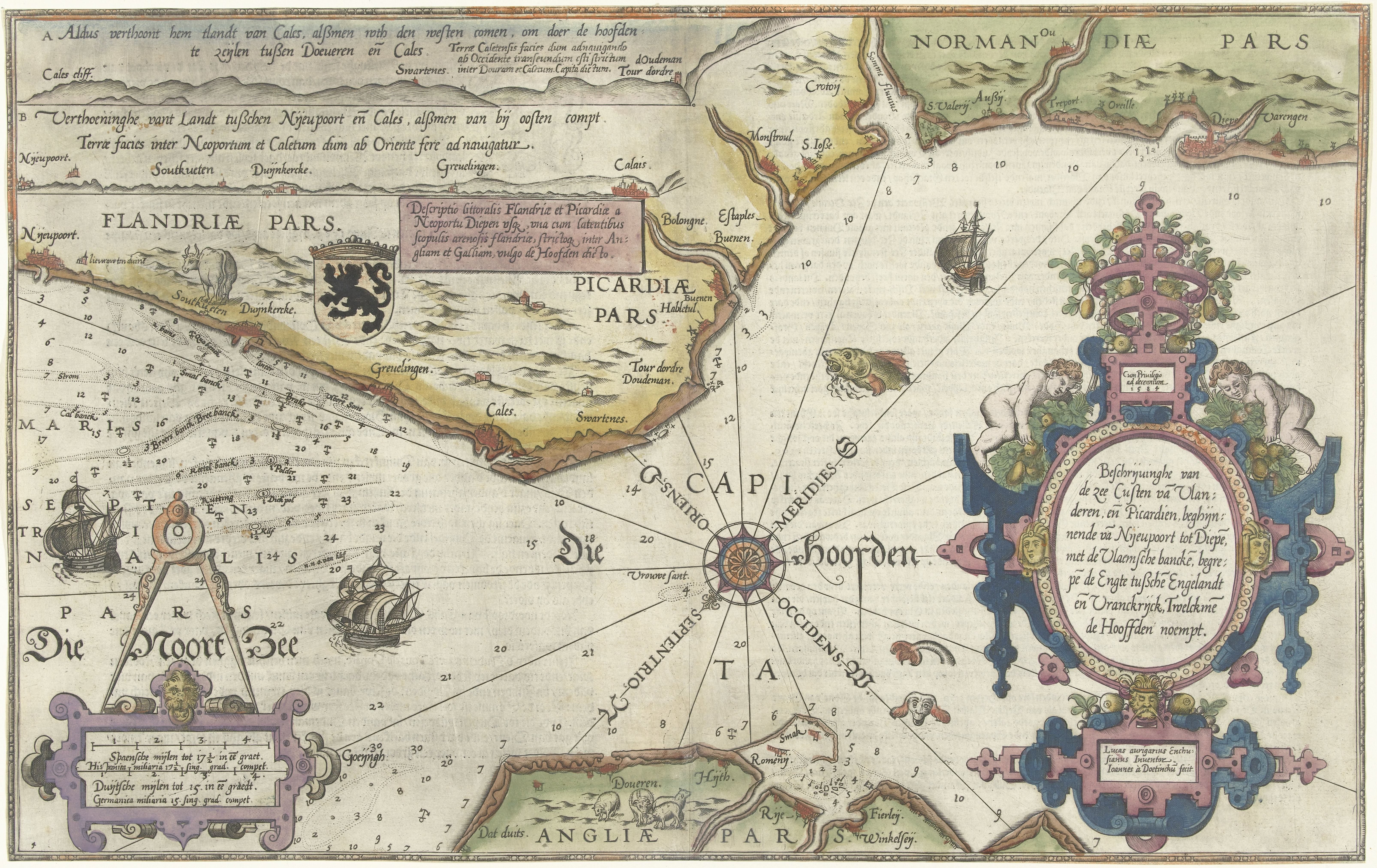 Kaart van de kusten van Vlaanderen, Normandië en Engeland