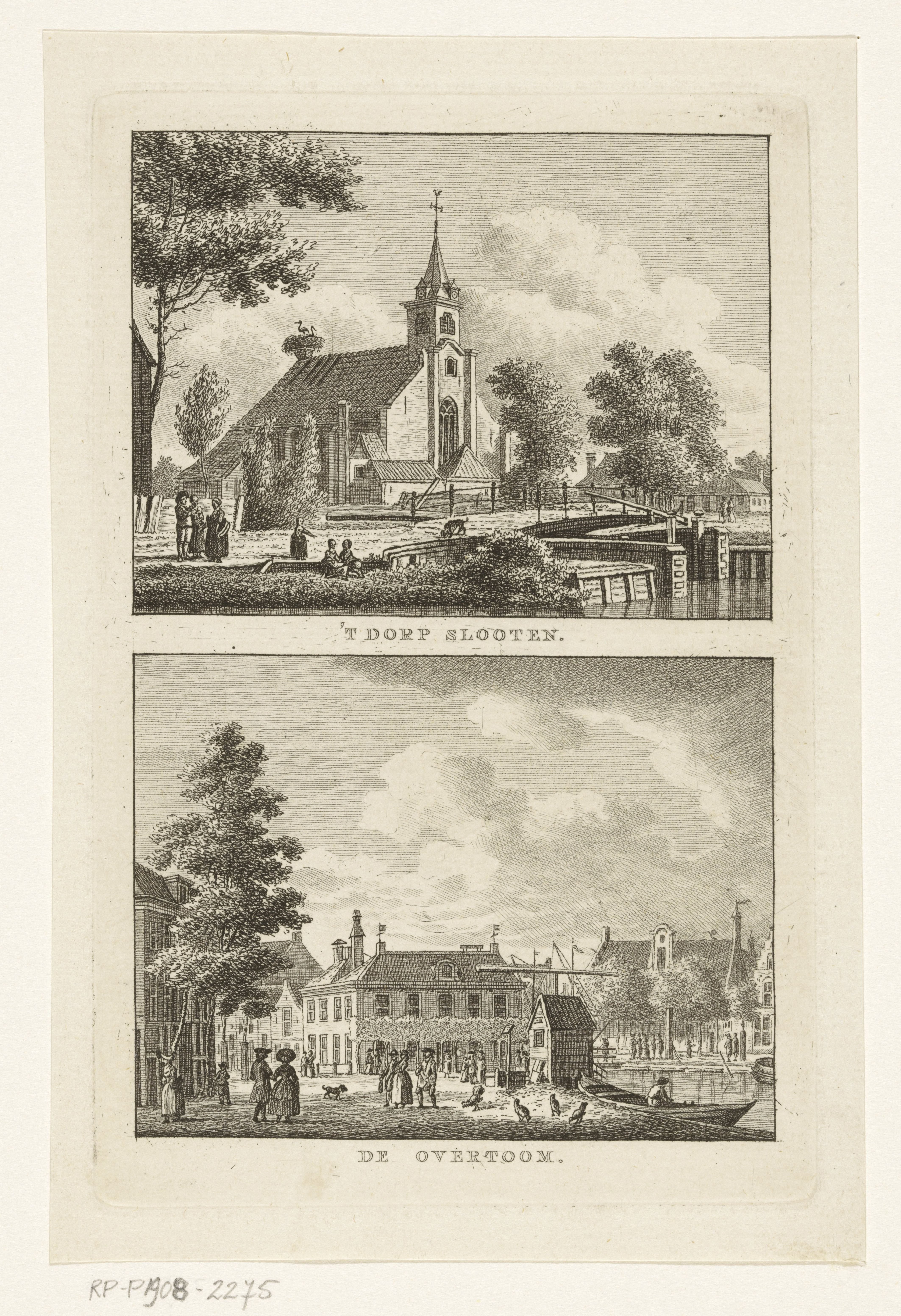 Dorpsgezicht met Nederlands Hervormde Kerk te Sloten en Stadsgezicht met Overtoom te Amsterdam
