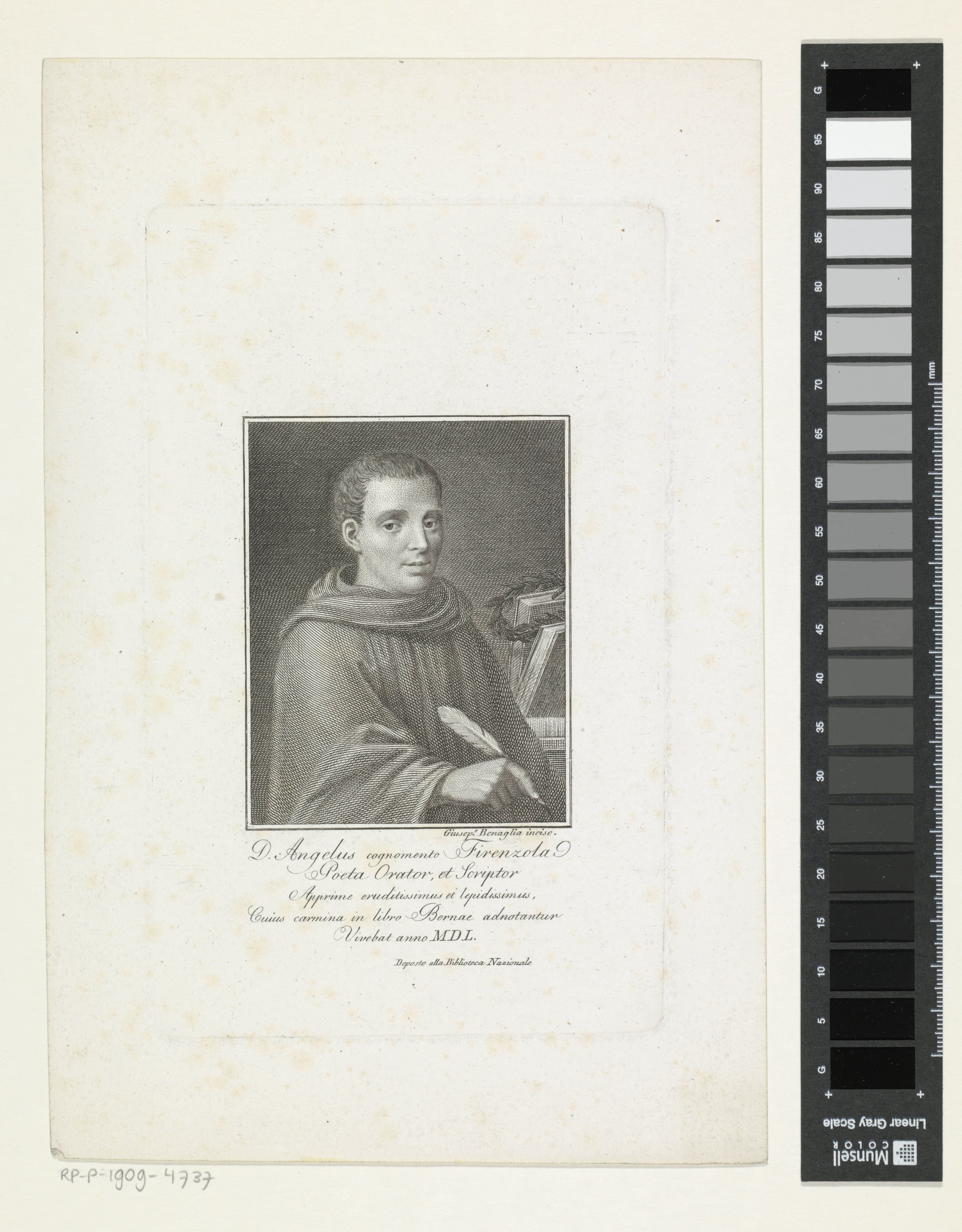 Portret van dichter en schrijver D. Angelus met schrijfveer