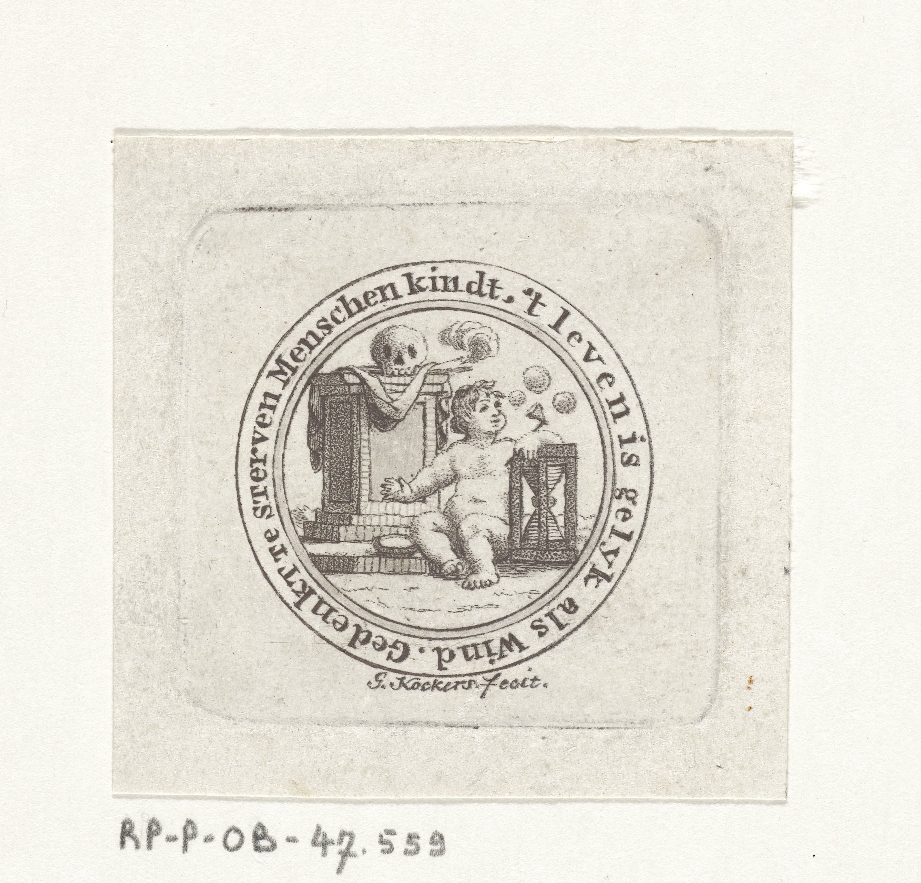 Vanitas met bellen blazend kind, schedel en zandloper