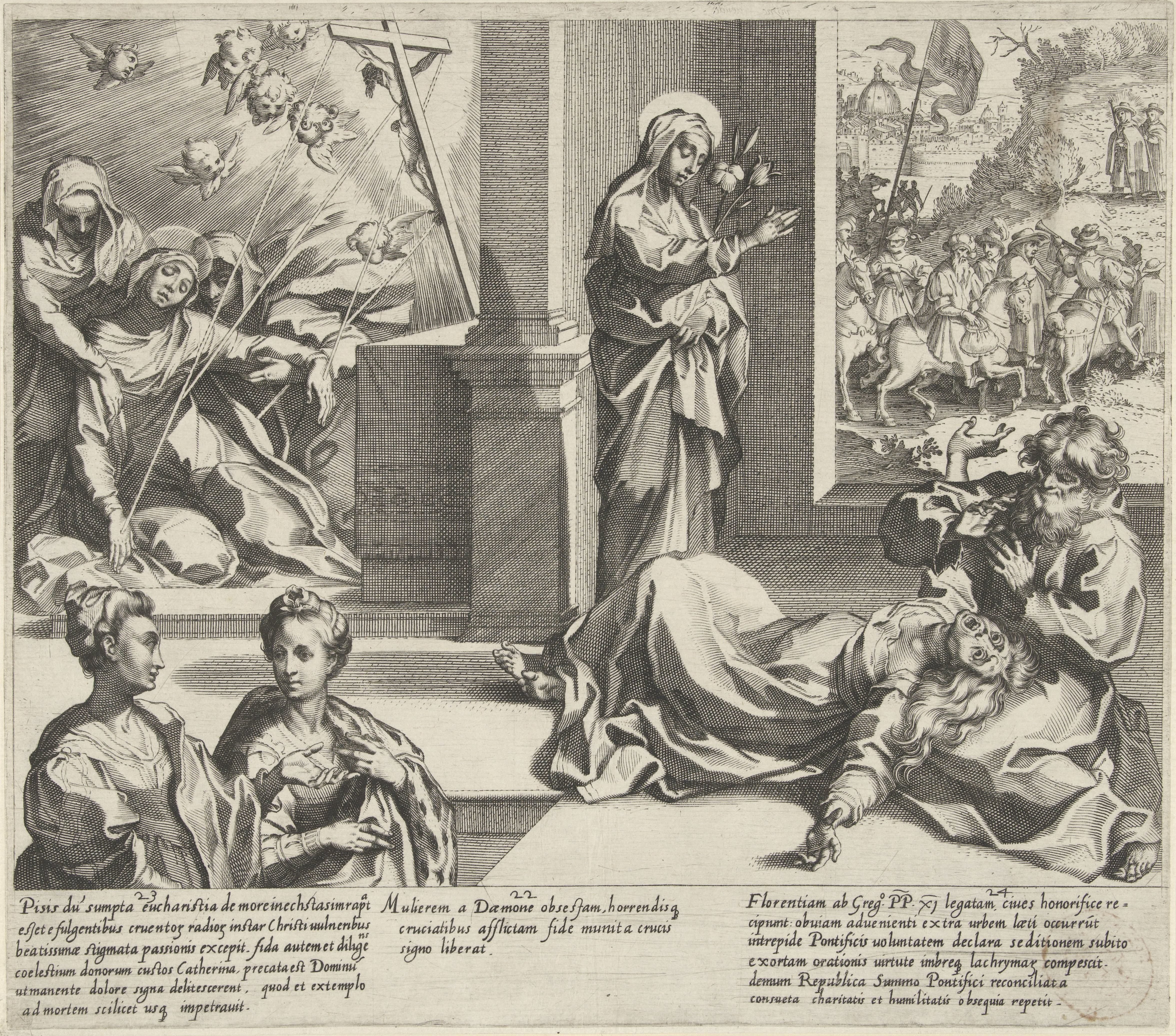 Catharina ontvangt de stigmata van Christus / Catharina verlost een bezetene van haar demonen / Paus Gregorius XI keert terug naar Italië