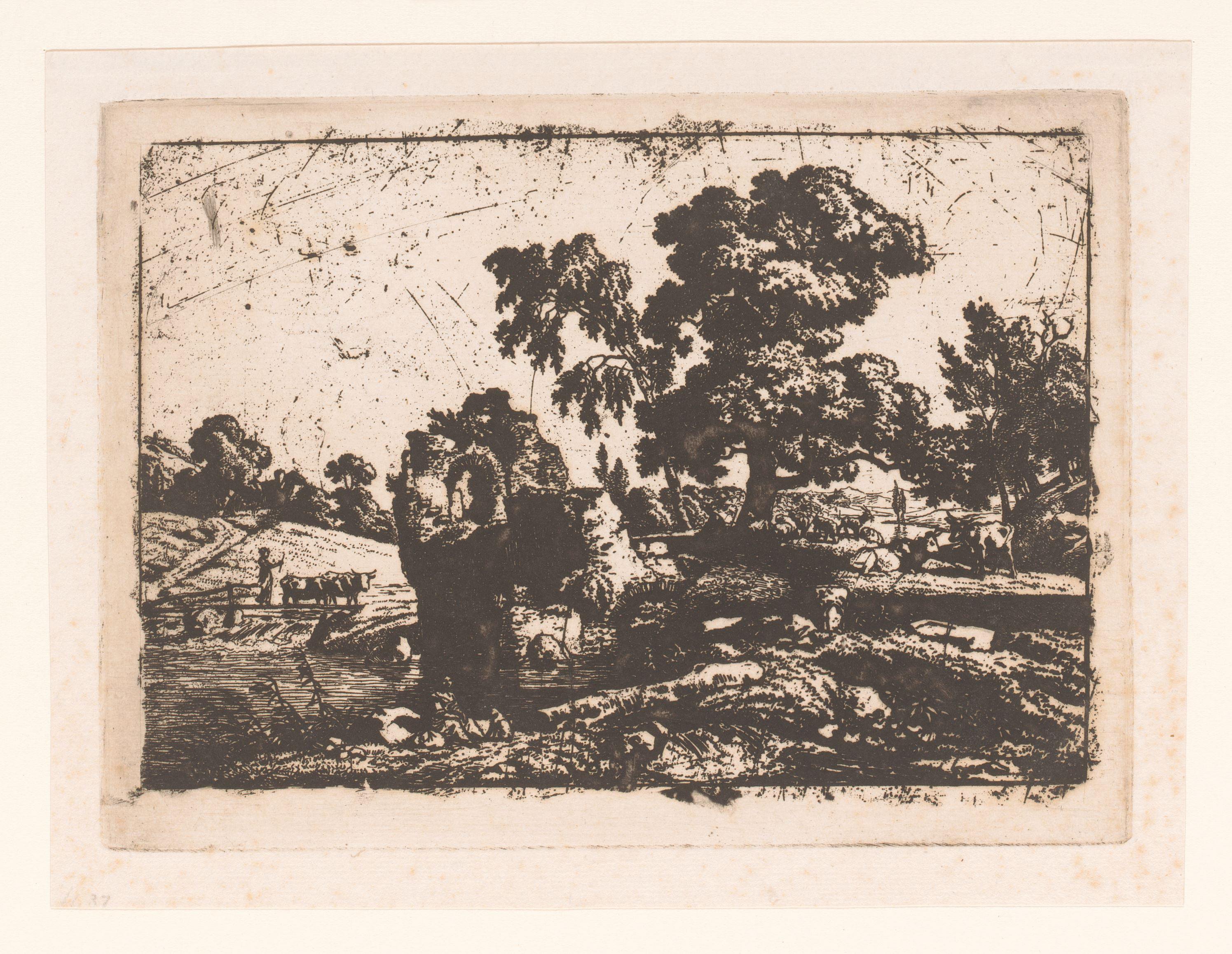Landschap met ruïne en herders
