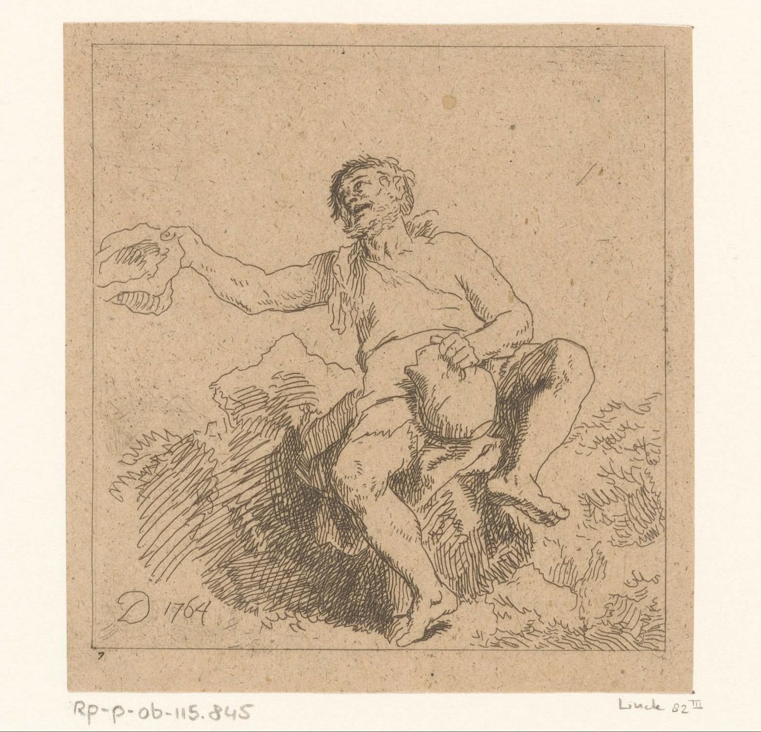 Bedelaar met kruik in de hand