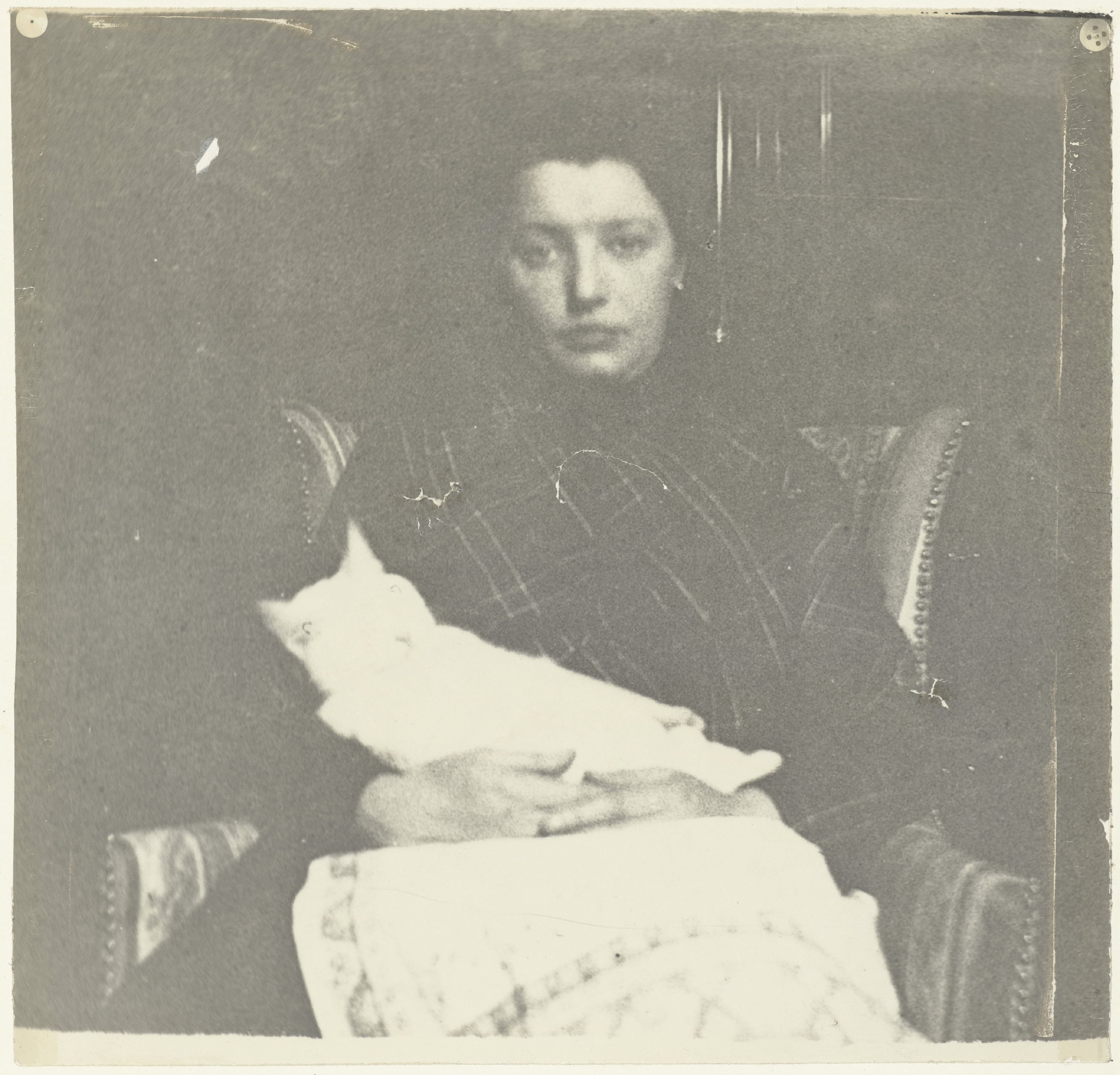 Marie Breitner-Jordan met een kat op schoot