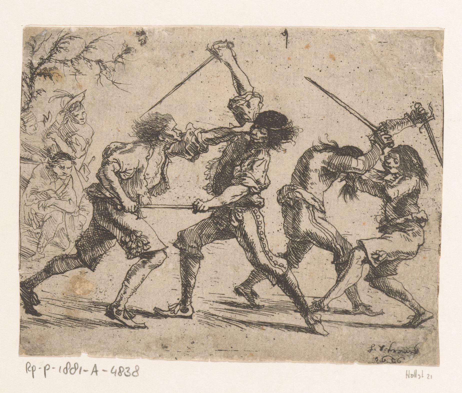 Vier duellerende soldaten