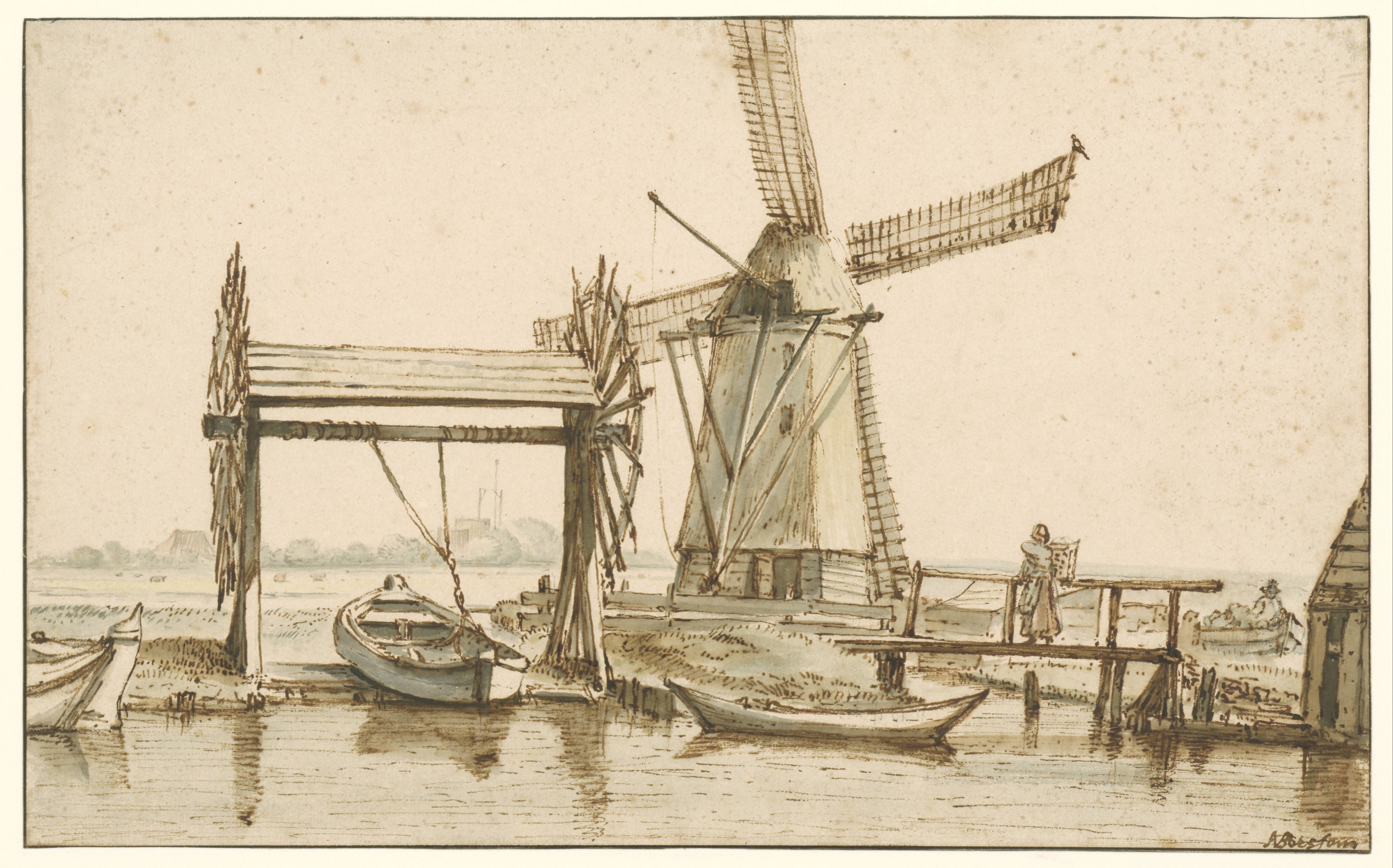 Overhaal en een molen buiten Amsterdam