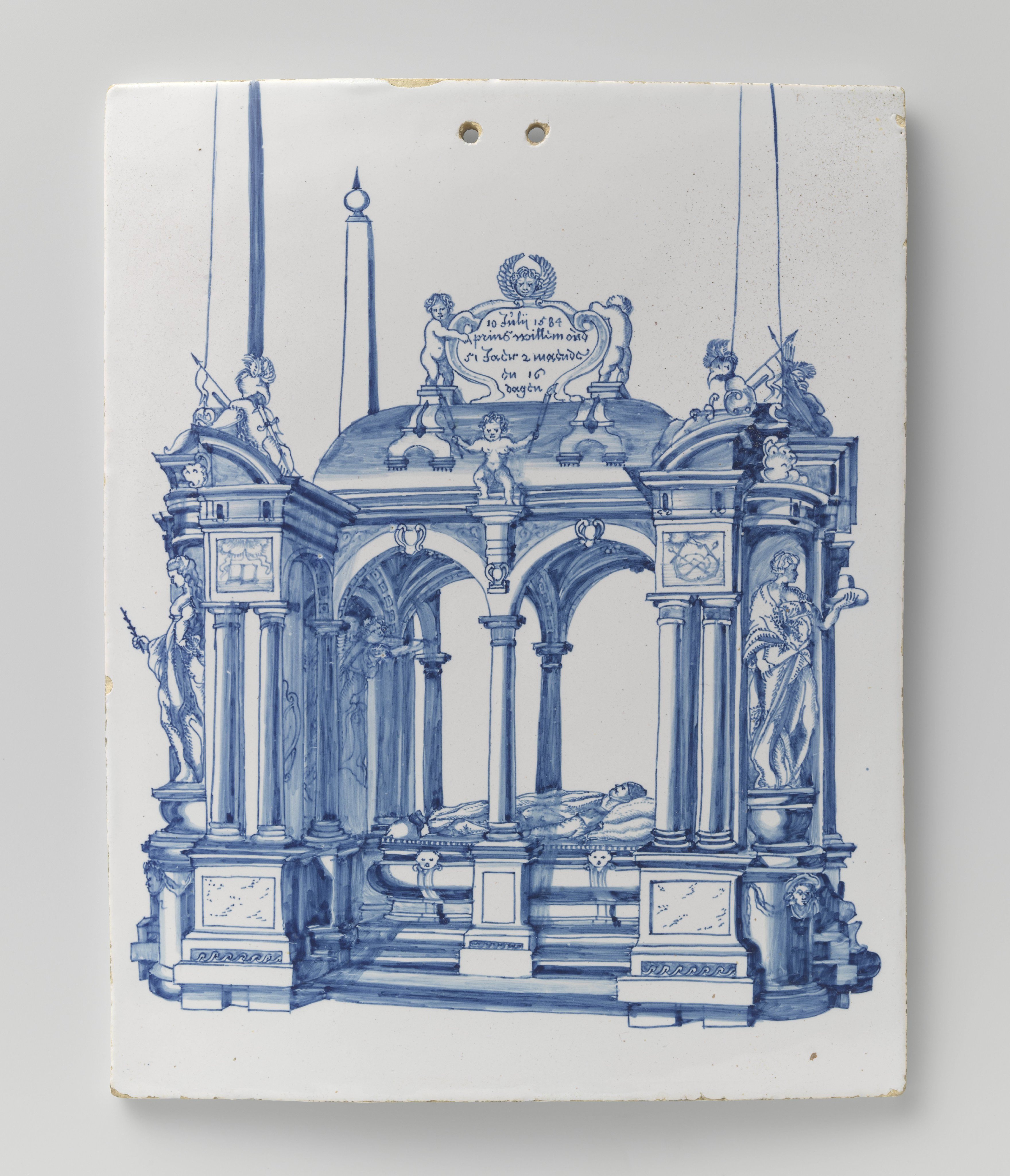 Twee platen met het grafmonument van Willem van Oranje in de Nieuwe Kerk in Delft