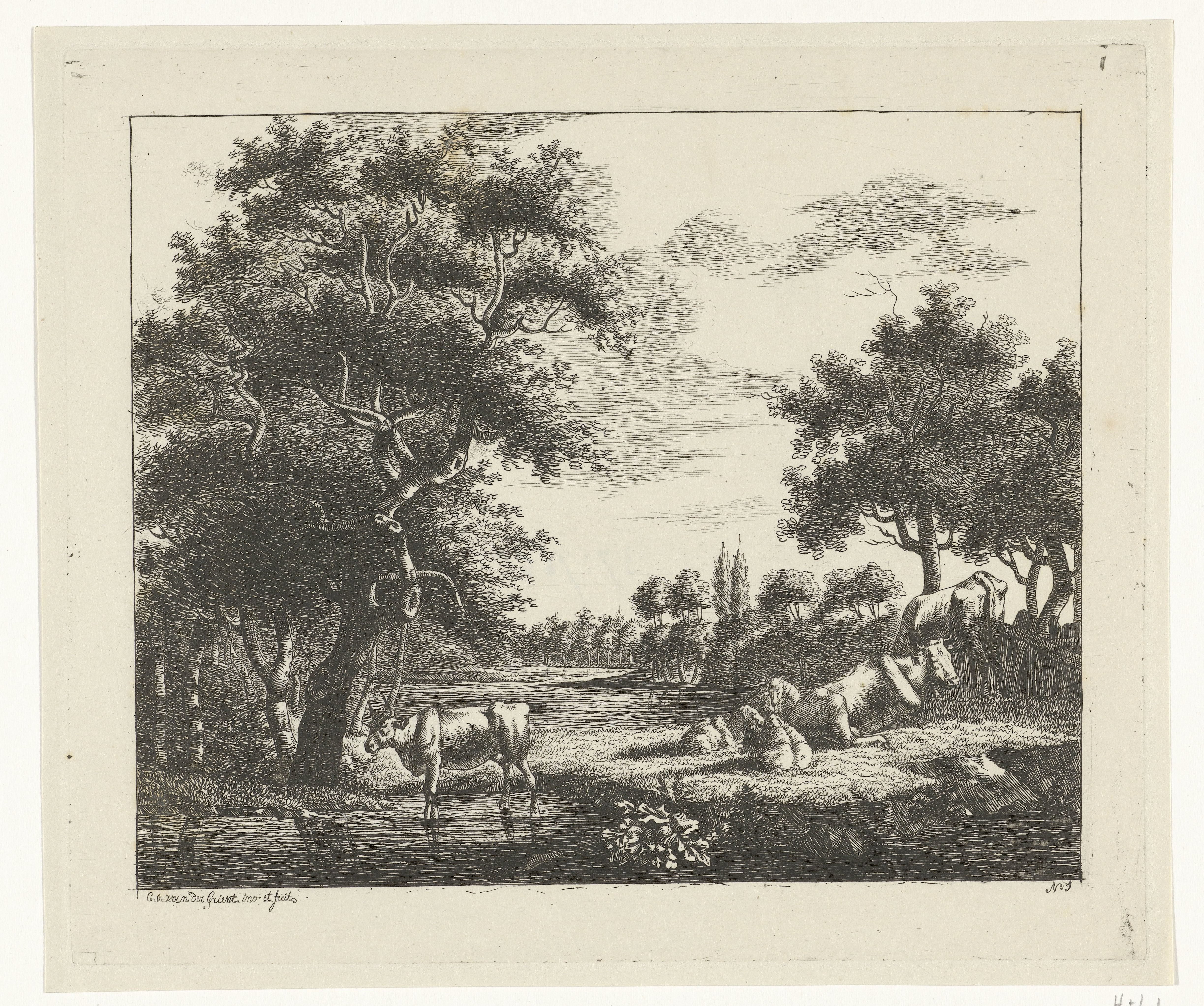 Landschap met koeien en schapen