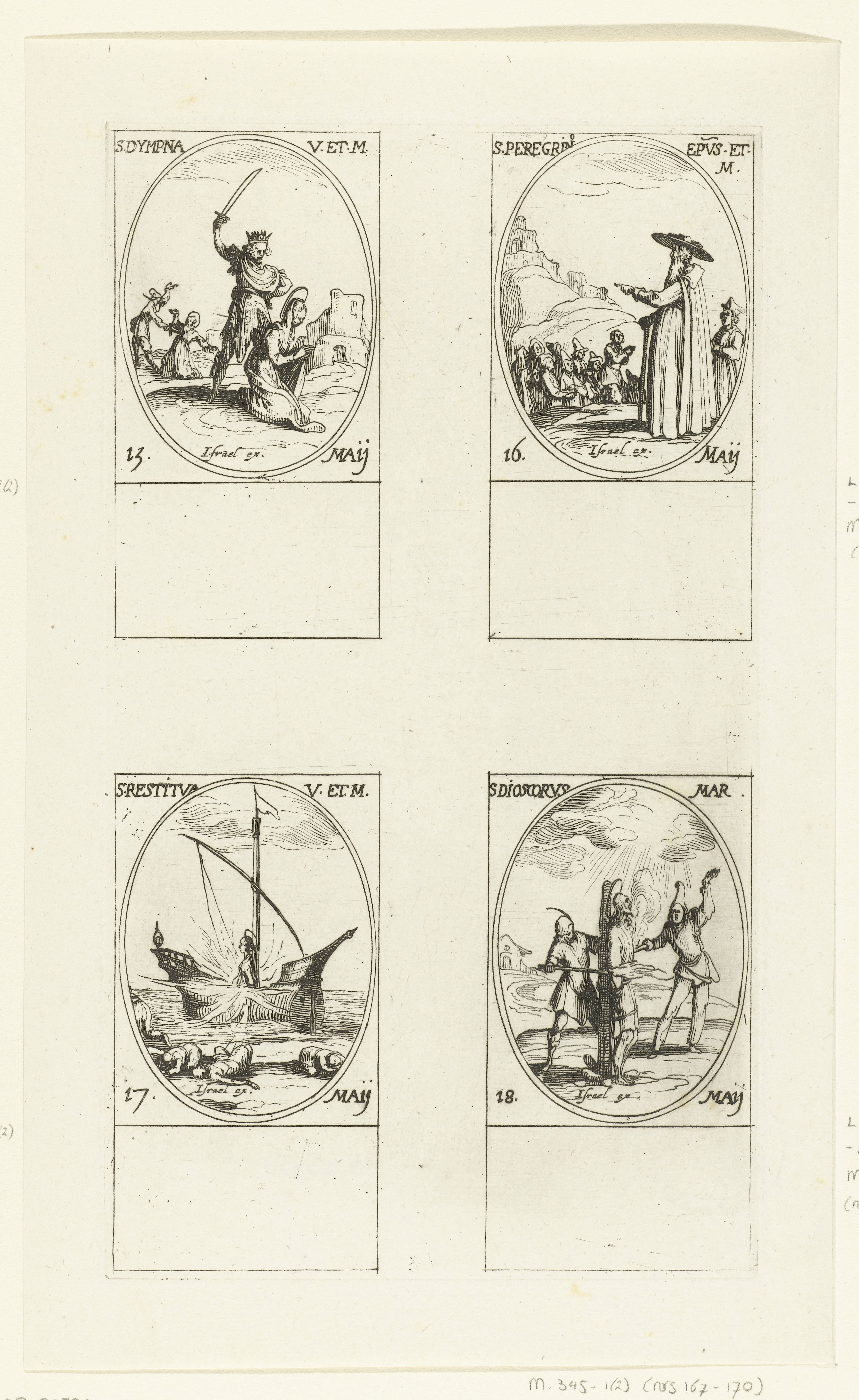 Heilige Dymphna van Geel, Heilige Peregrinus van Auxerre, Heilige Restitua van Napels, Heilige Dioscorus van Egypte (15-18 mei)