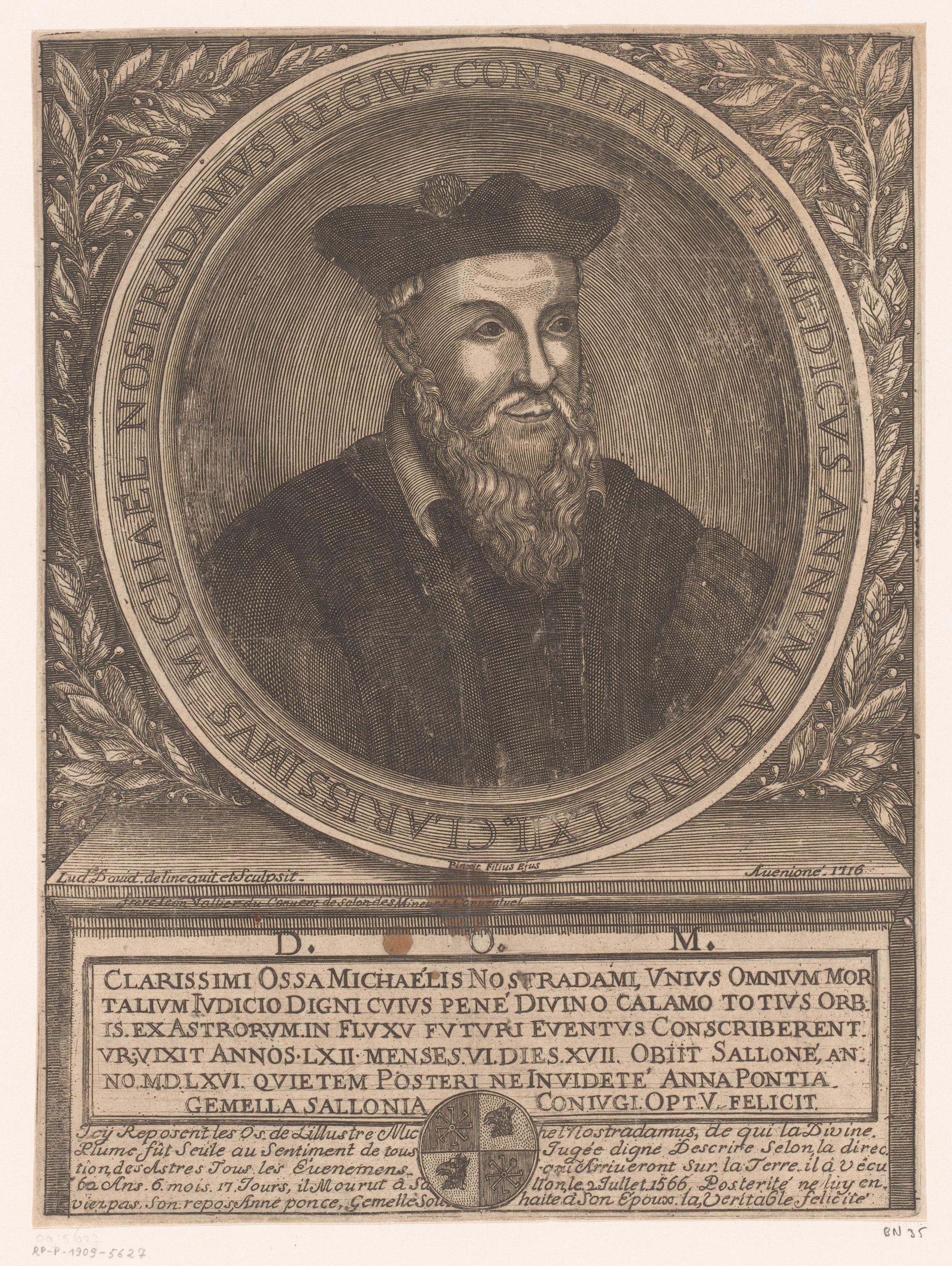 Portret van Nostradamus op 62-jarige leeftijd