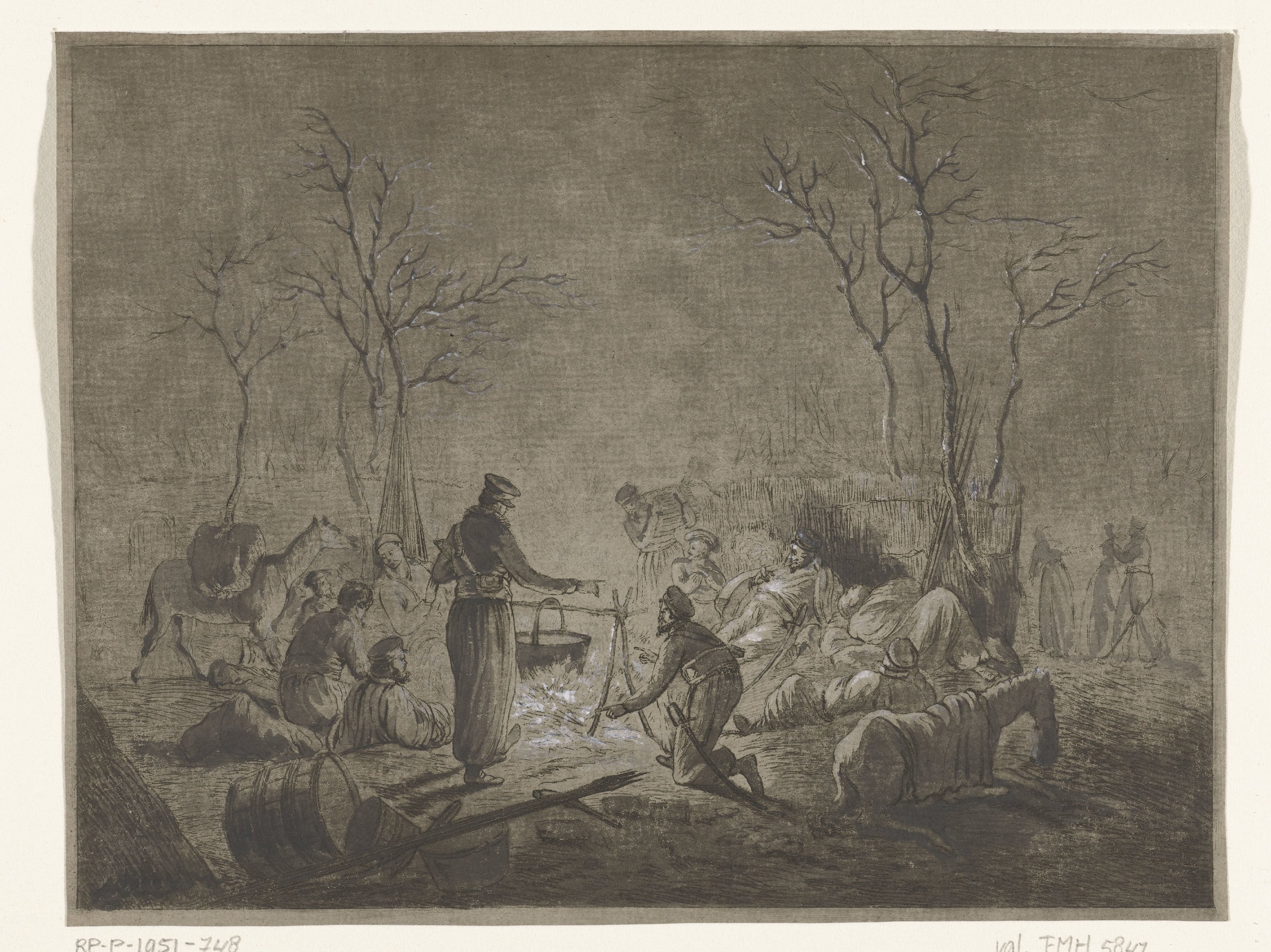 Bivak van Kozakken bij vuur tijdens Franse bezetting in 1813 te Amsterdam