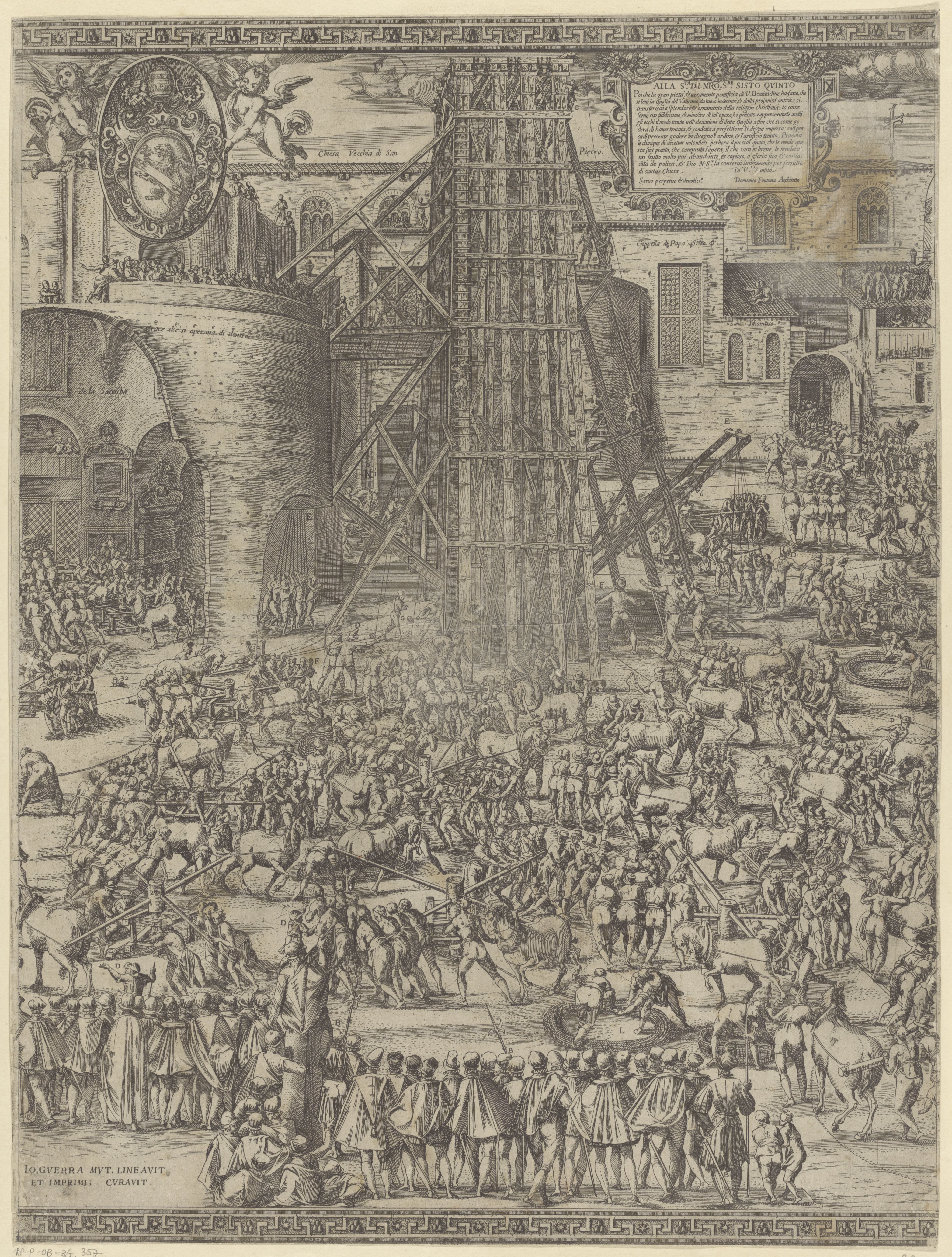 Het oprichten van de obelisk op het Sint Pieterplein