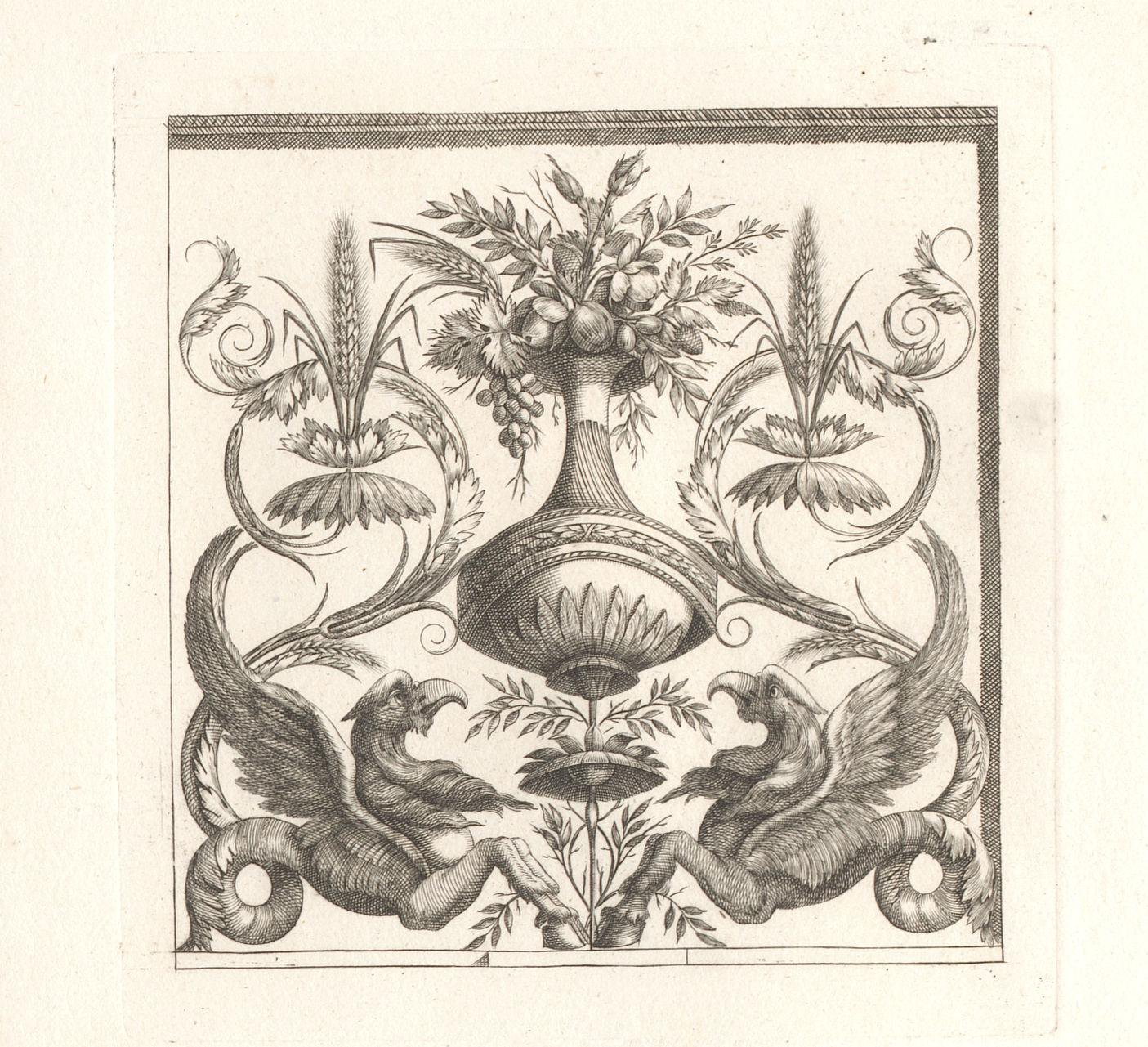 Ornament met twee griffioenen aan weerszijden van een vaas