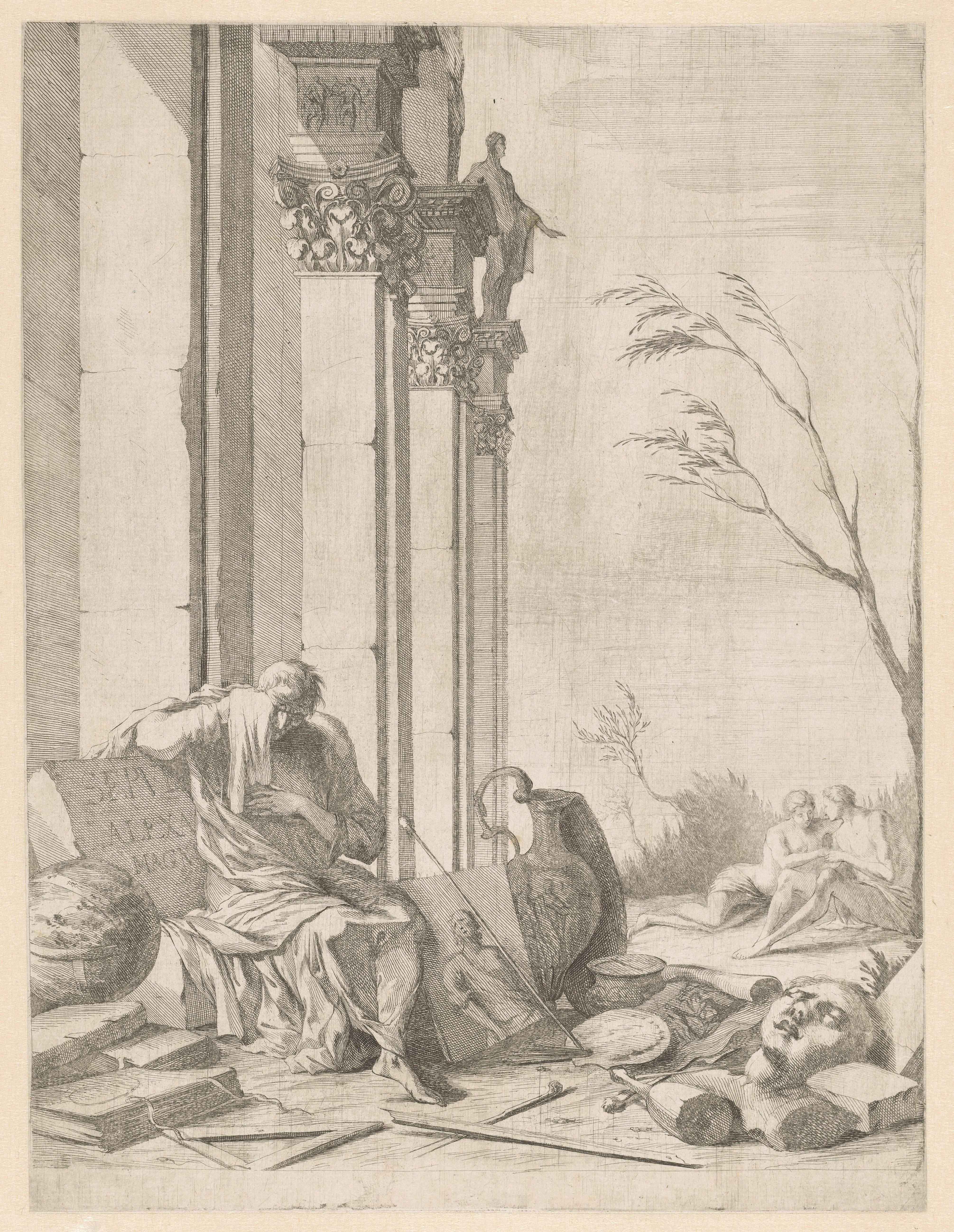 Treurende filosoof bij het graf van Alexander de Grote