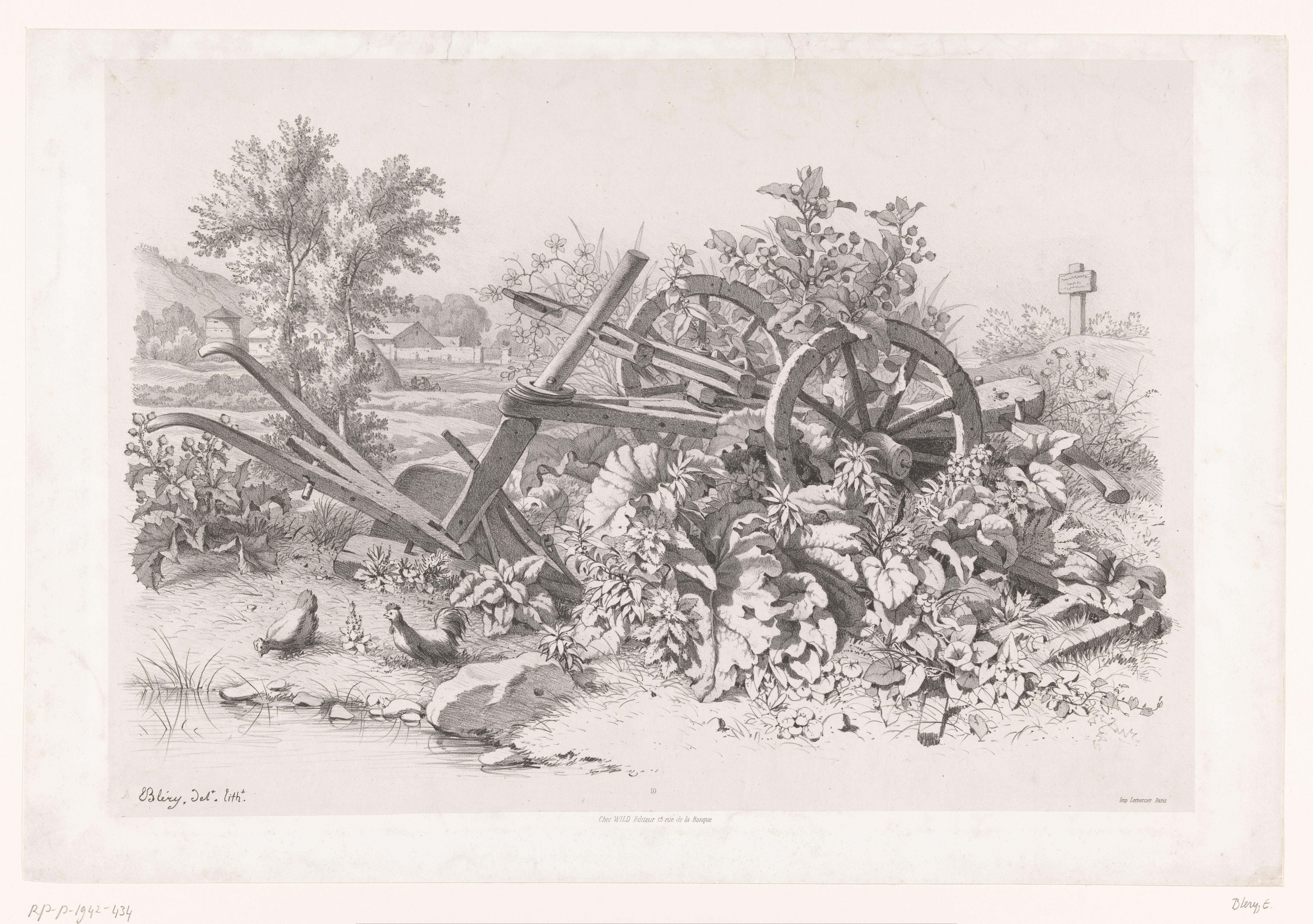 Landschap met ploeg tussen de planten