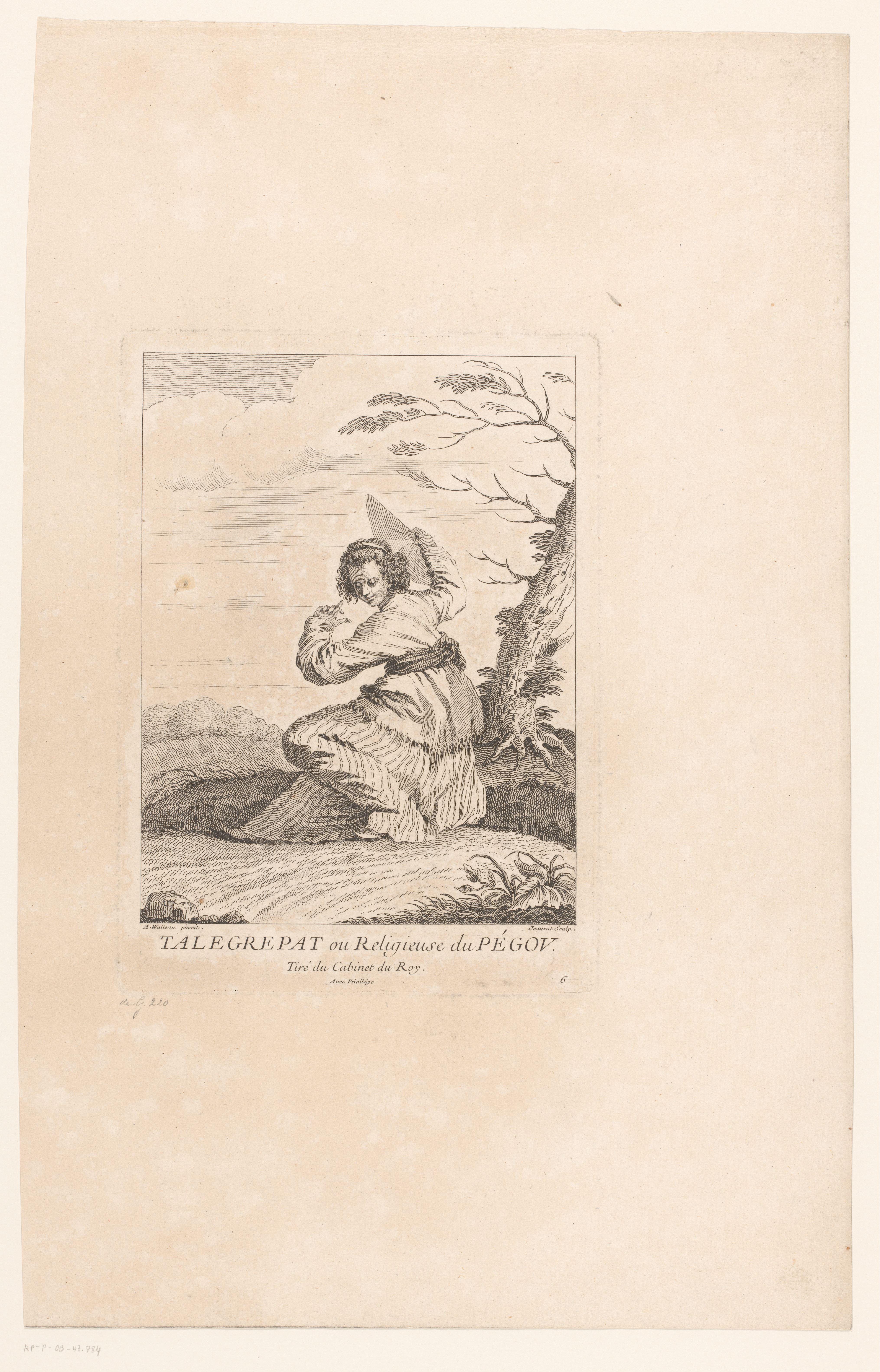 Vrouw met waaier in een landschap