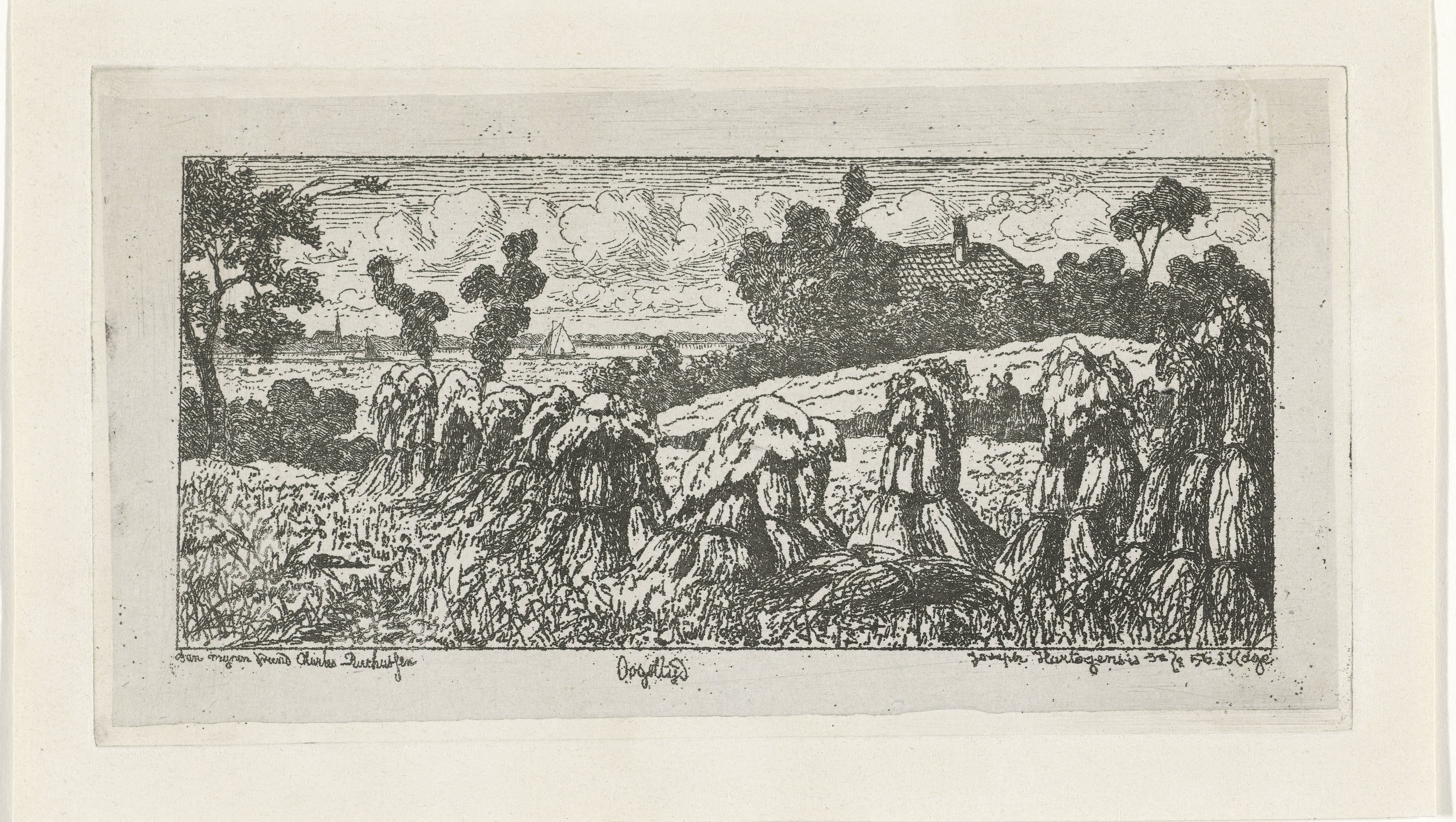 Landschap met korenschoven