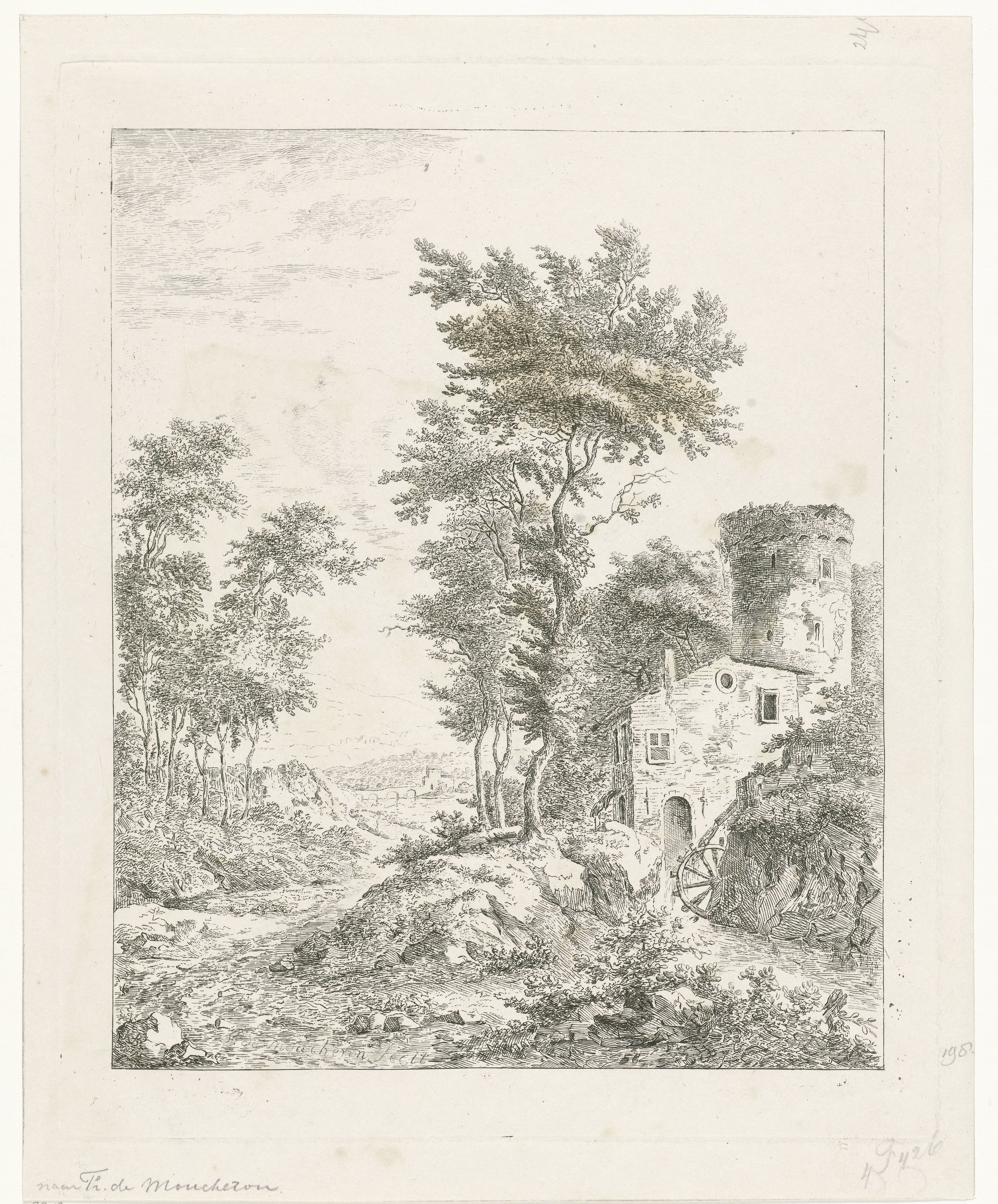 Landschap met rivier en waterrad
