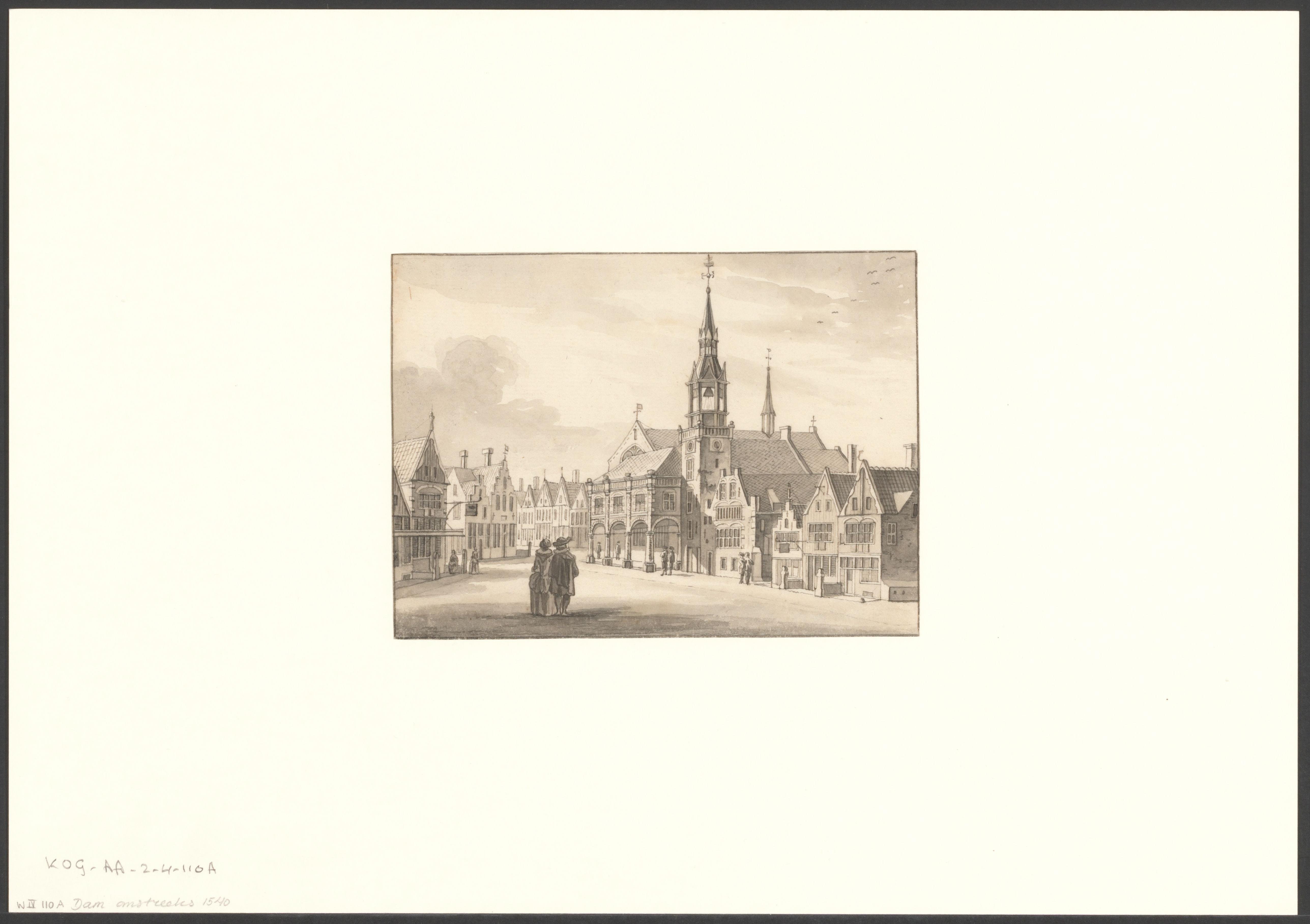 Gezicht op de Dam met het oude stadhuis